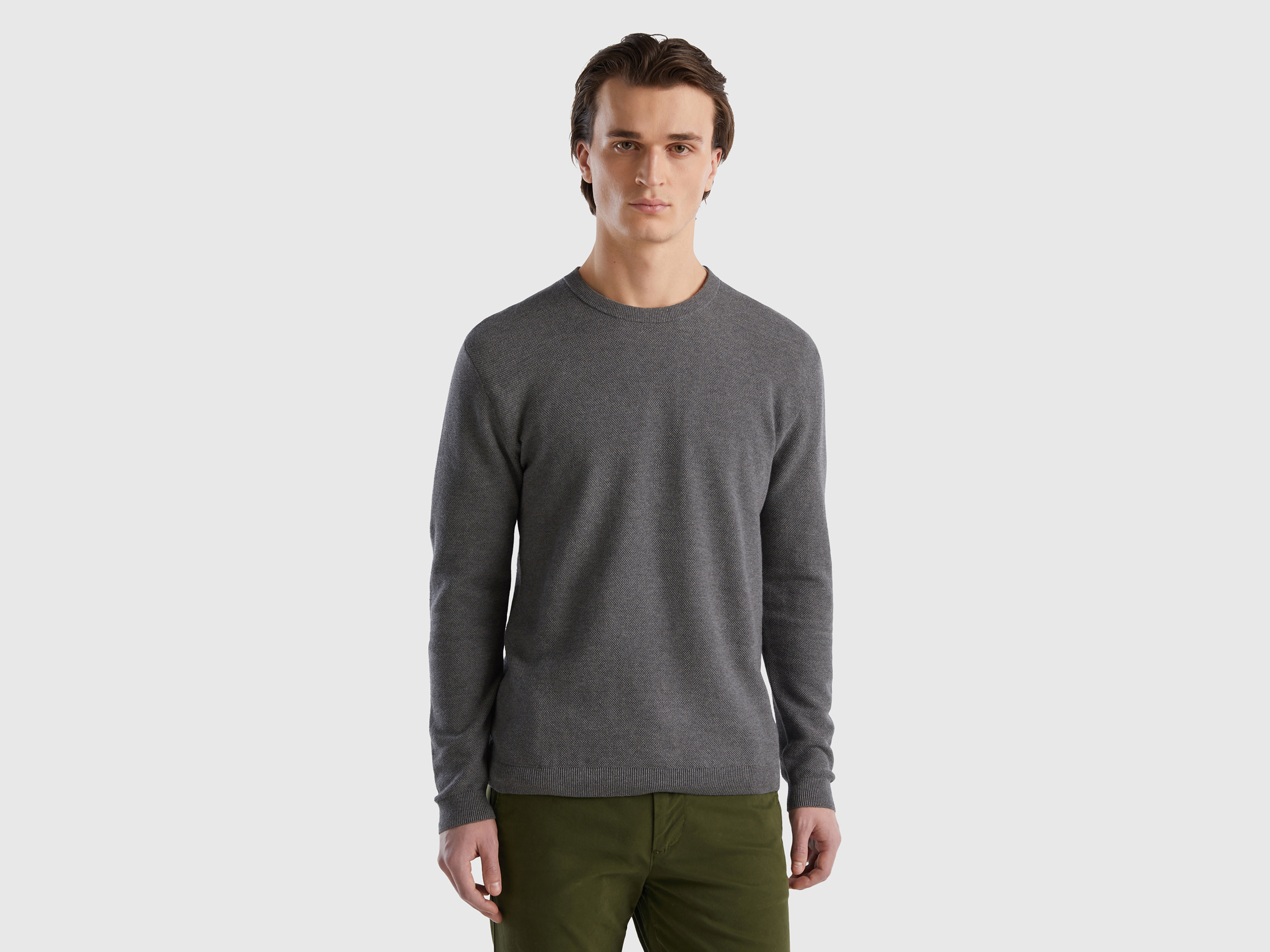 Benetton, Sweater In Cashmere Blend, size XL, Dark Gray, Men