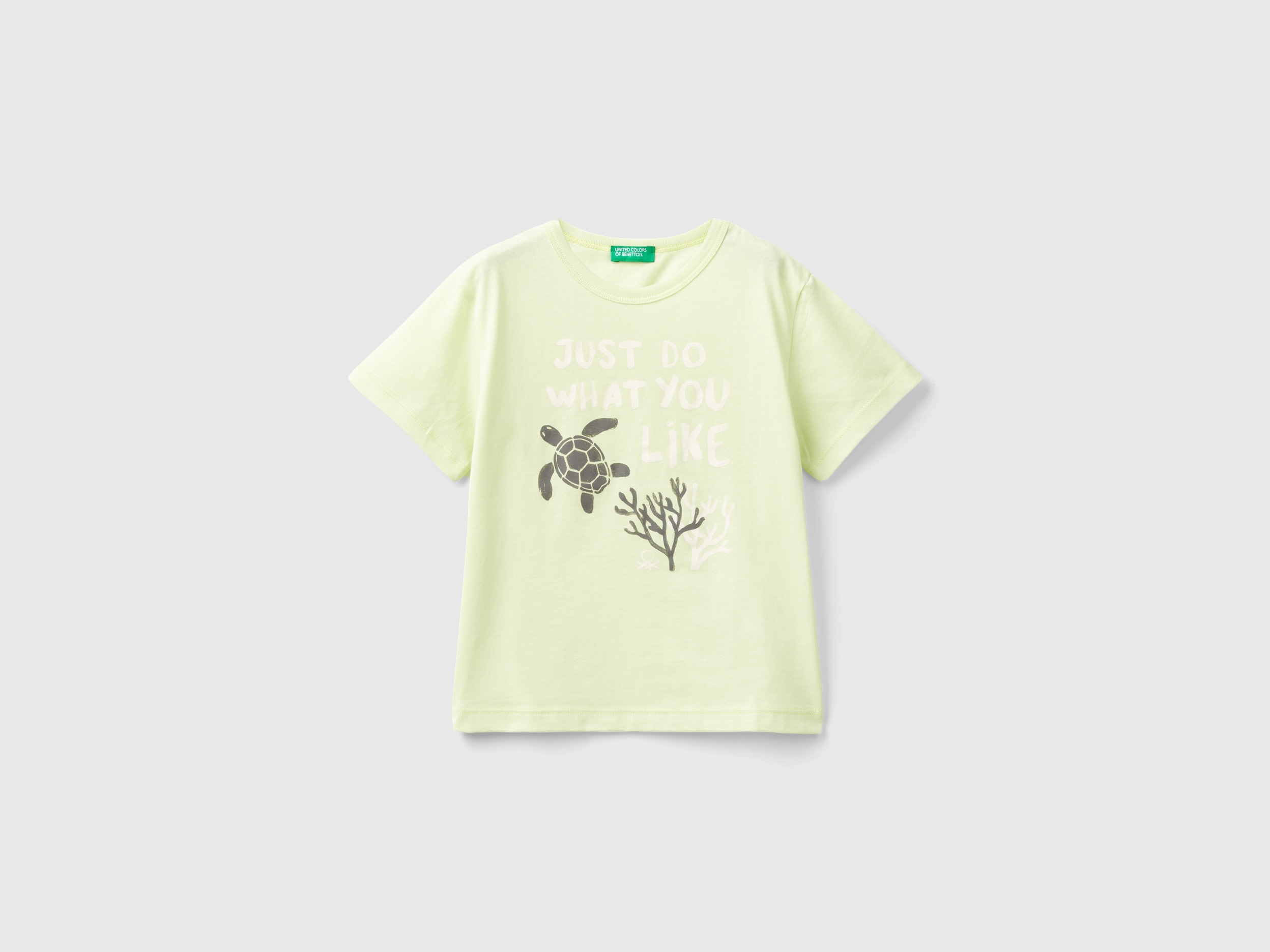 Image of Benetton, T-shirt In Organic Cotton With Print, size 116, Lime, Kids