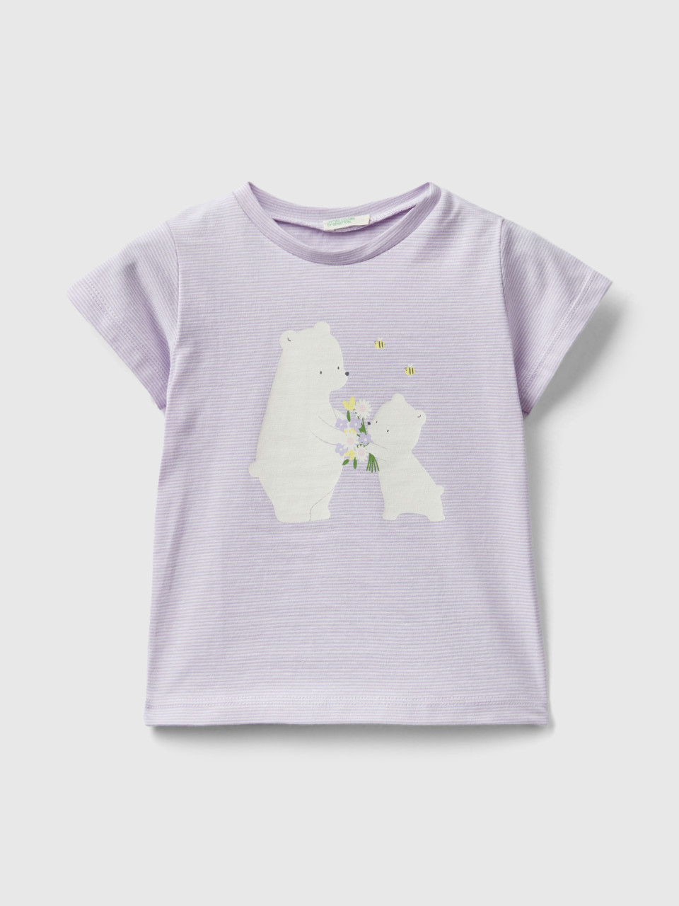 Benetton, T-shirt With Print On Front And Back, Lilac, Kids