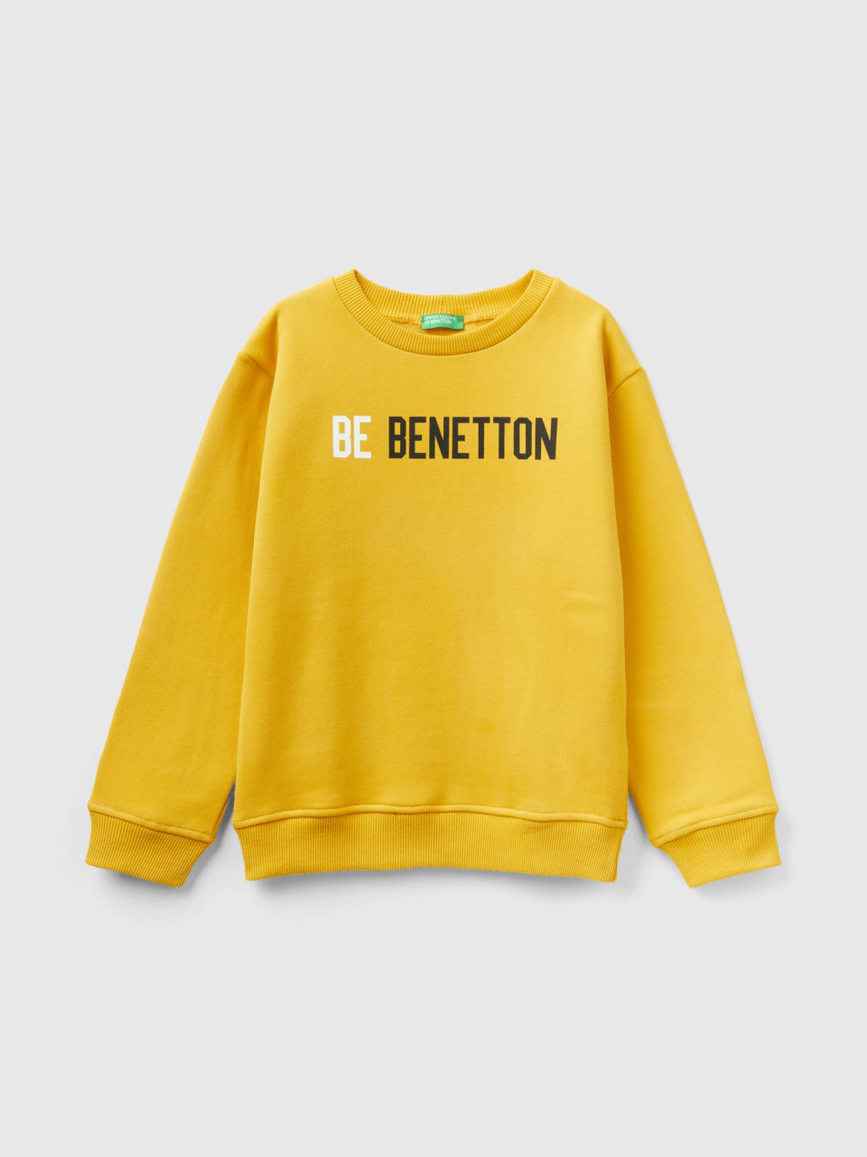 Benetton, Warmer Sweater Mit Logo, Gelb, male