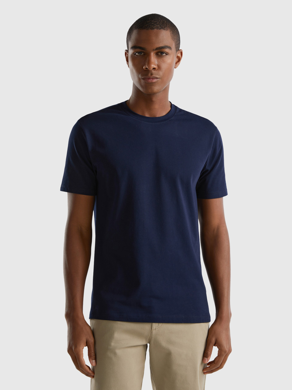 Benetton, Camiseta Slim Fit De Algodón Elástico, Azul Oscuro, Hombre