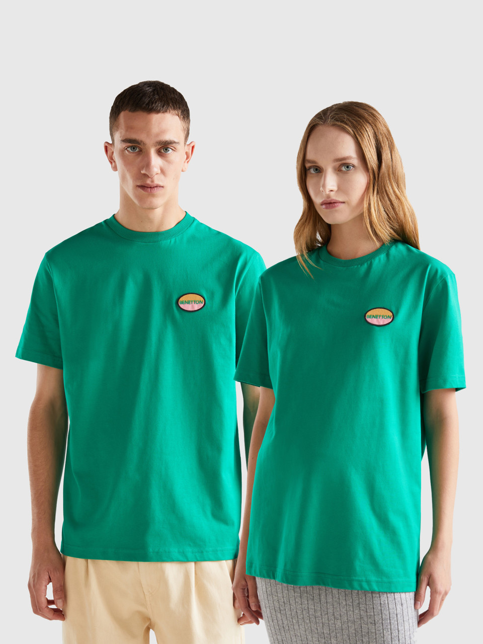 Benetton, T-shirt Vert Avec Patch, Vert, Femme