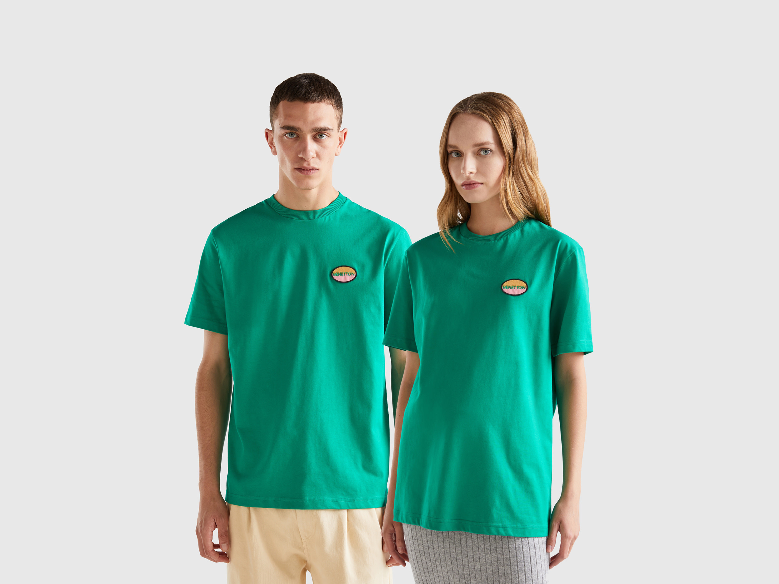 Benetton, Green T-shirt With Patch, size XXL, Green, Women