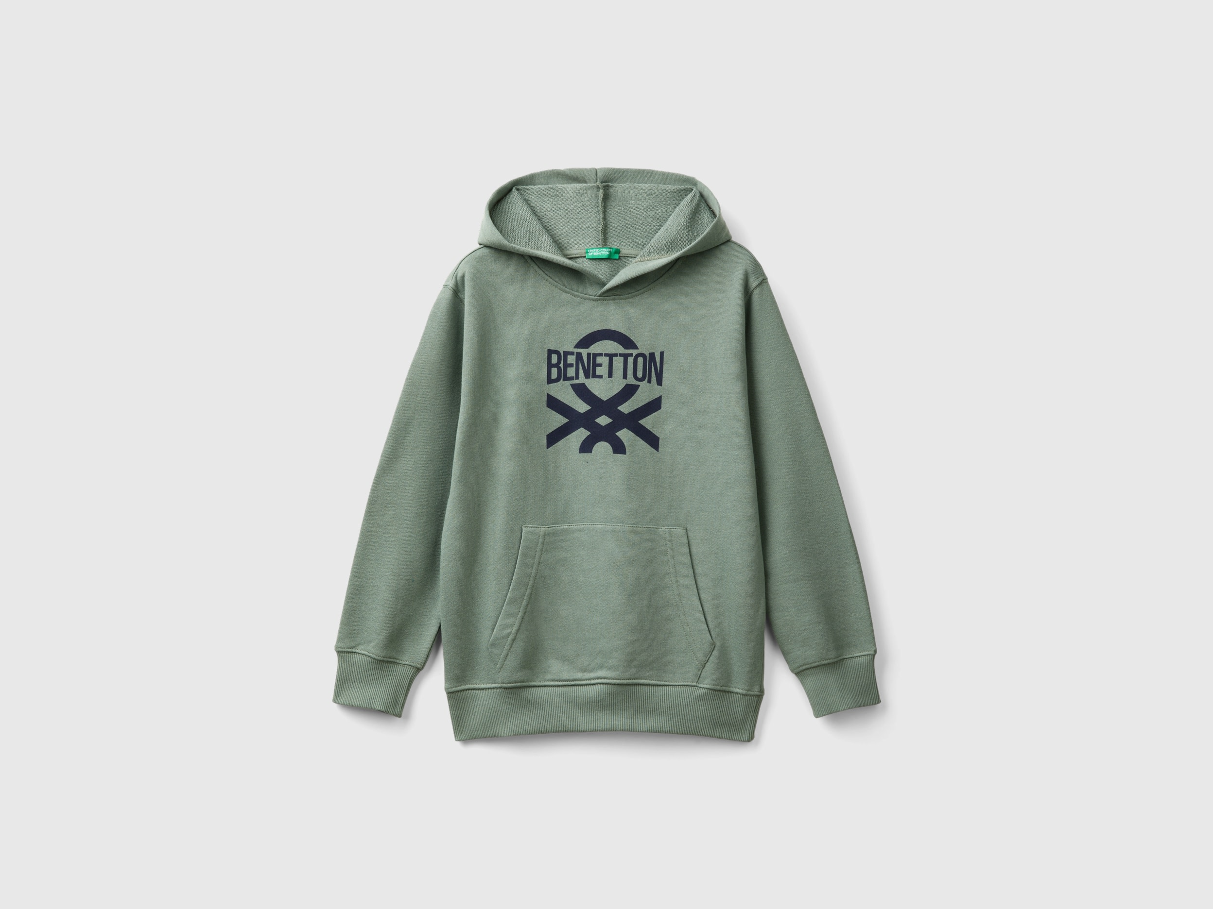 Benetton, Felpa Con Stampa E Cappuccio, Verde Chiaro, Bambini