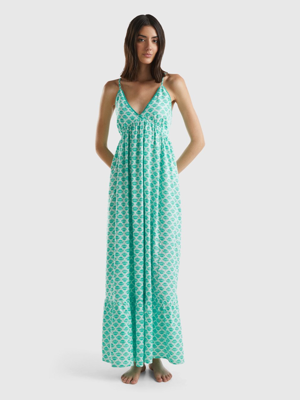Benetton, Dress With Floral Print, Aqua, Women