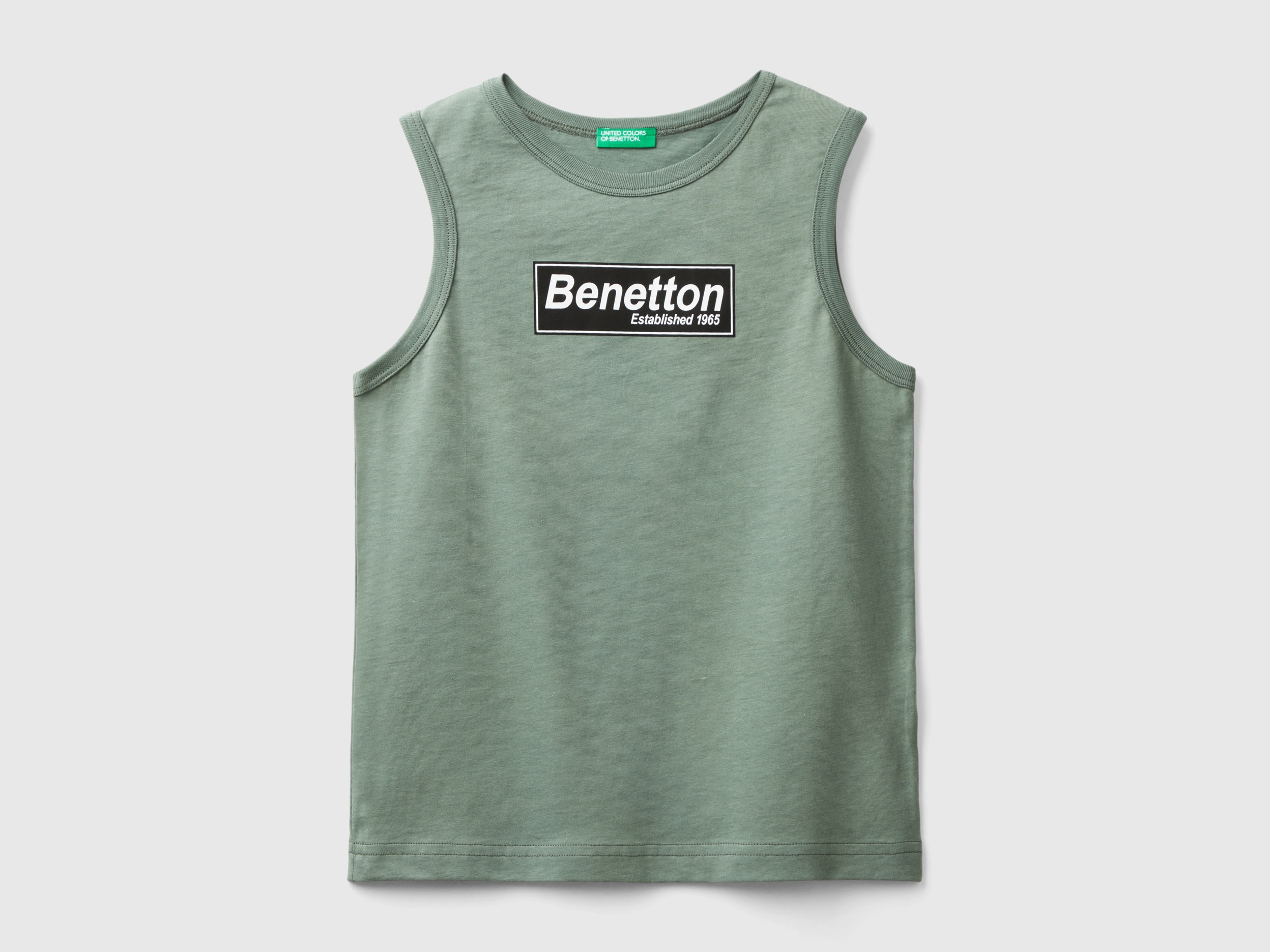 Image of Benetton, Tank Top In 100% Organic Cotton With Logo, size S, Military Green, Kids