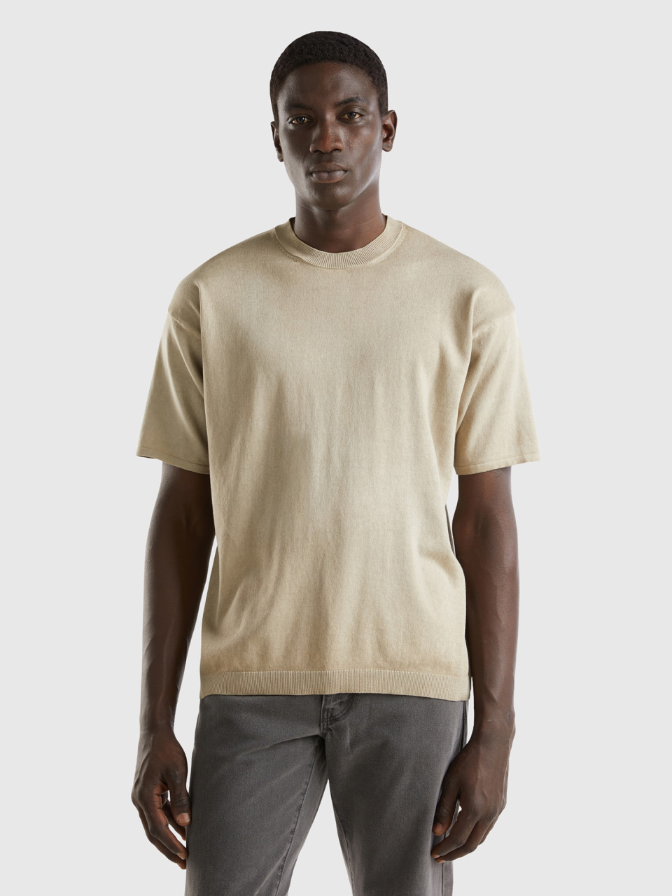 Benetton, T-shirt Oversize En Maille, Vert Clair, Homme