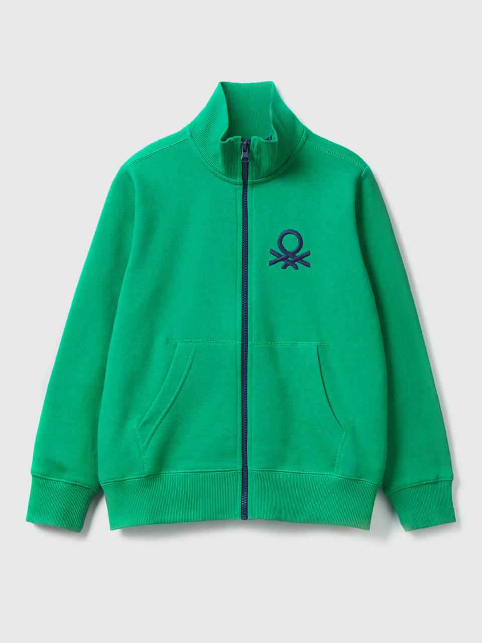 Benetton, Pure Cotton Sweatshirt With Zipper, Green, Kids