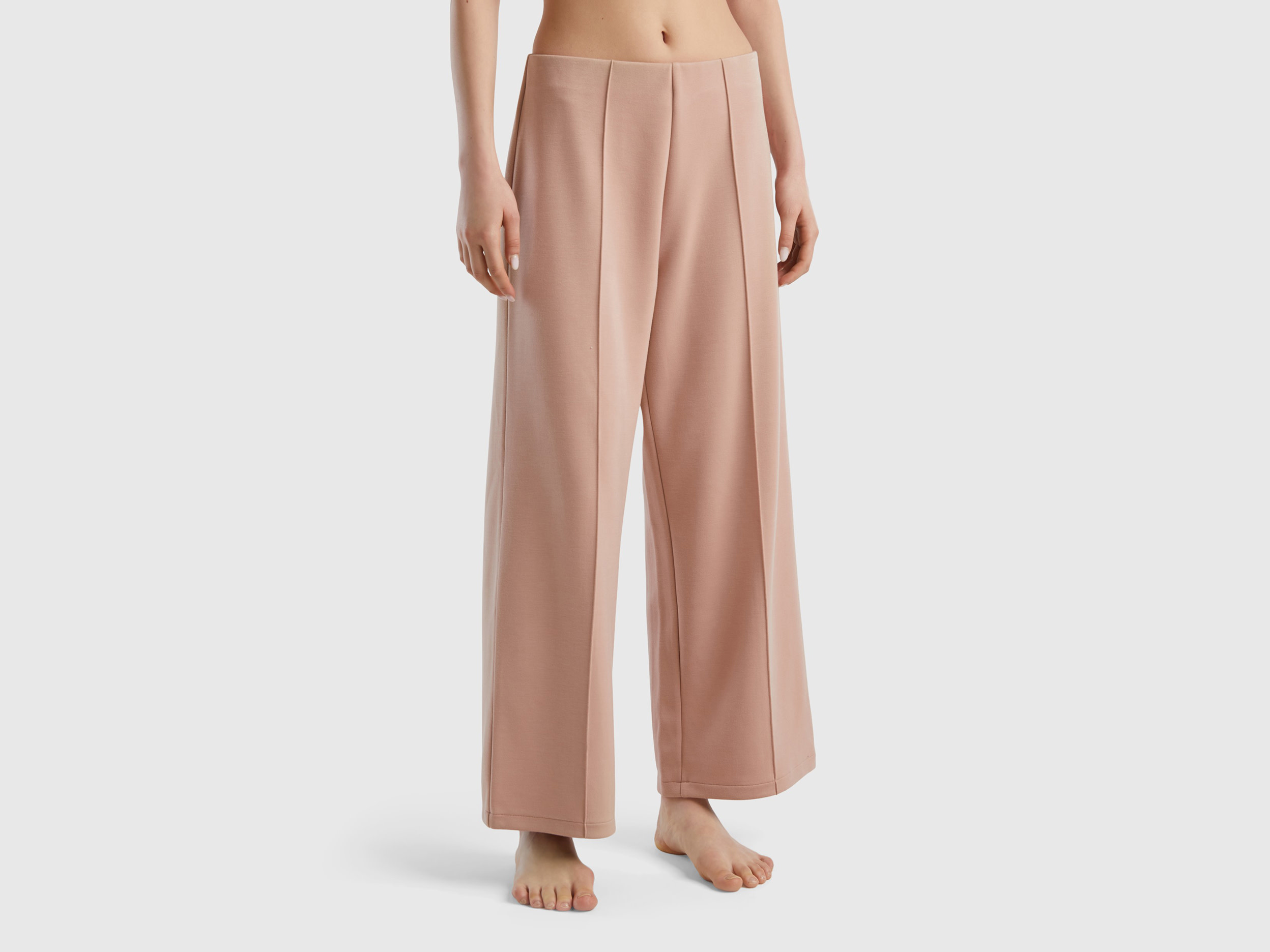 Benetton, High-waisted Palazzo Trousers, size M, Nude, Women