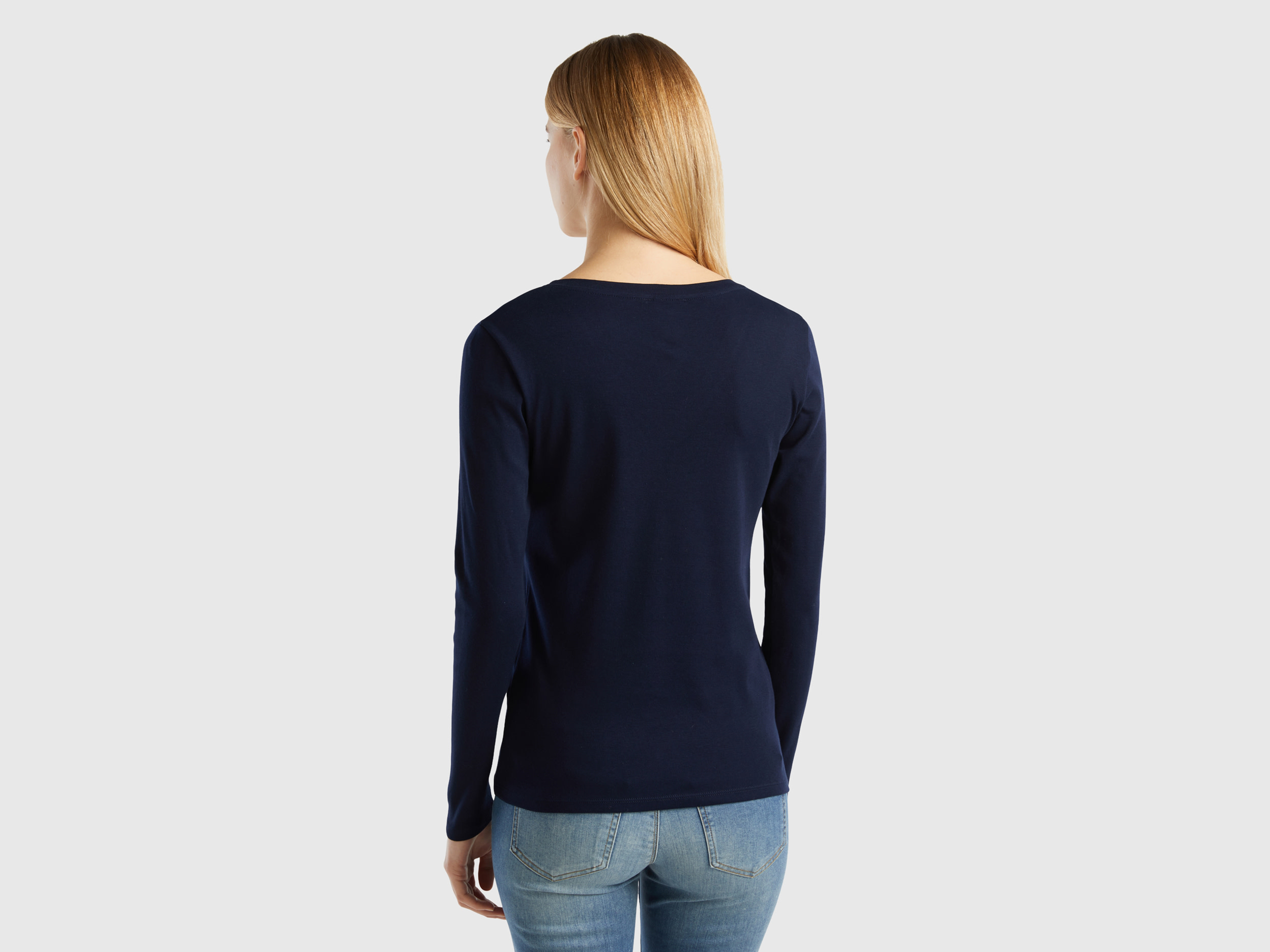 Benetton, T-shirt Μακρυμάνικο Με V Λαιμόκοψη, size XS, Σκουρο Μπλε, Γυναικεία φωτογραφία