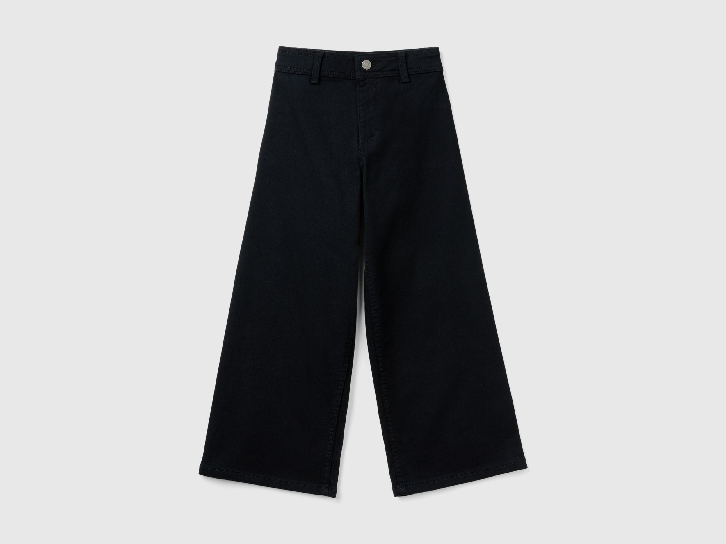 Benetton, Pantaloni Ampi In Cotone Stretch, Nero, Bambini