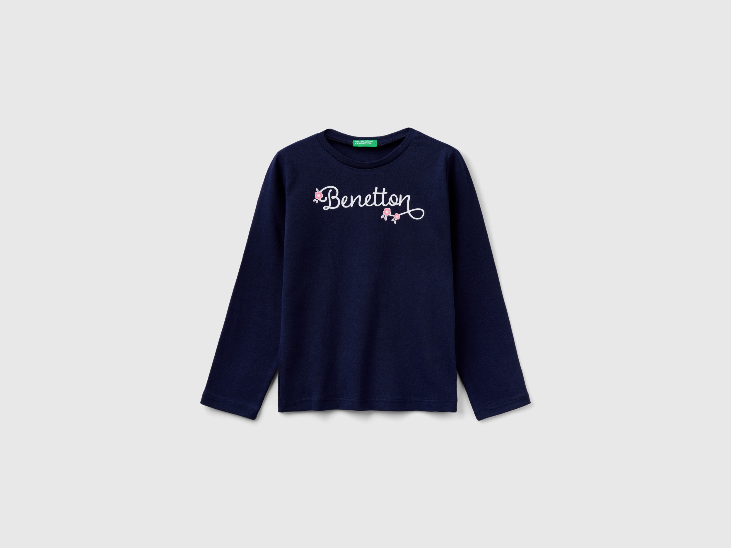 Image of Benetton, Long Sleeve T-shirt With Glittery Print, size 82, Dark Blue, Kids