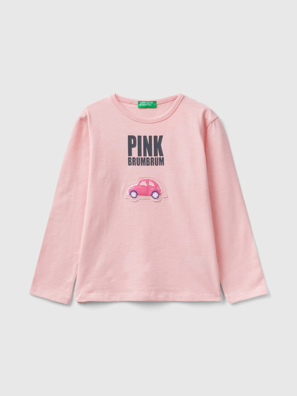 Benetton, T-shirt With Print And Applique, Pink, Kids