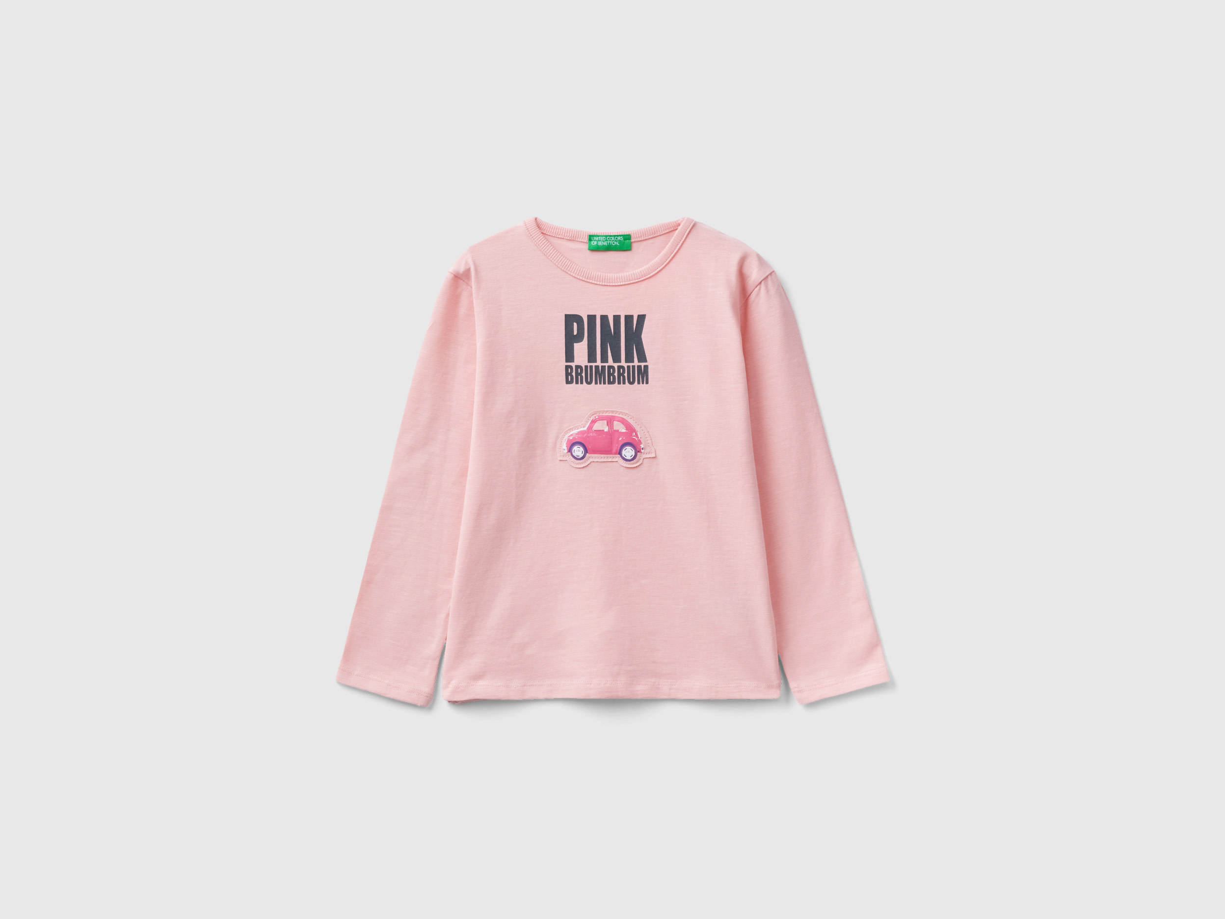Benetton, T-shirt With Print And Applique, size 5-6, Pink, Kids