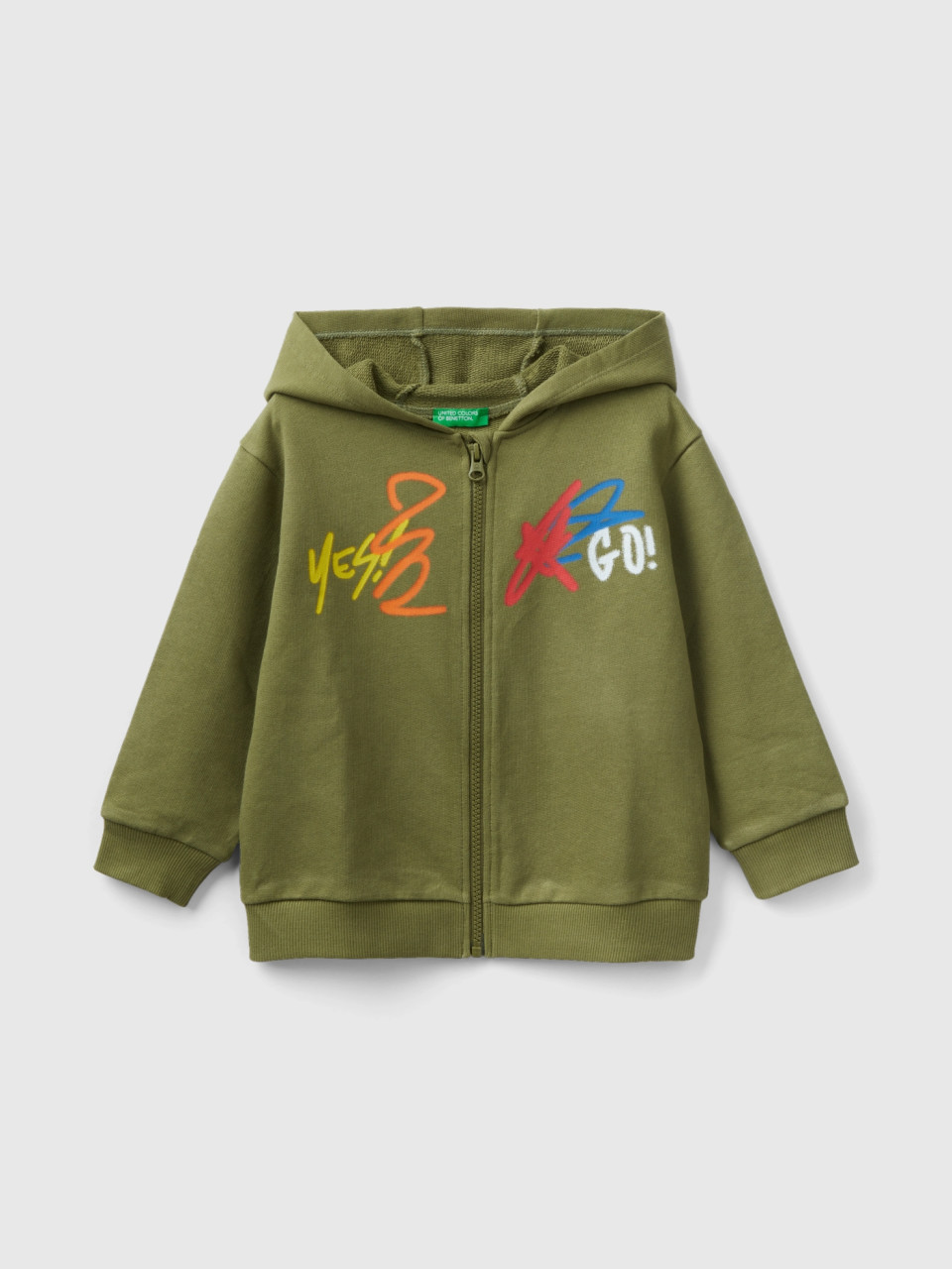 Benetton, Oversize Sweatshirt With Hood, Military Green, Kids