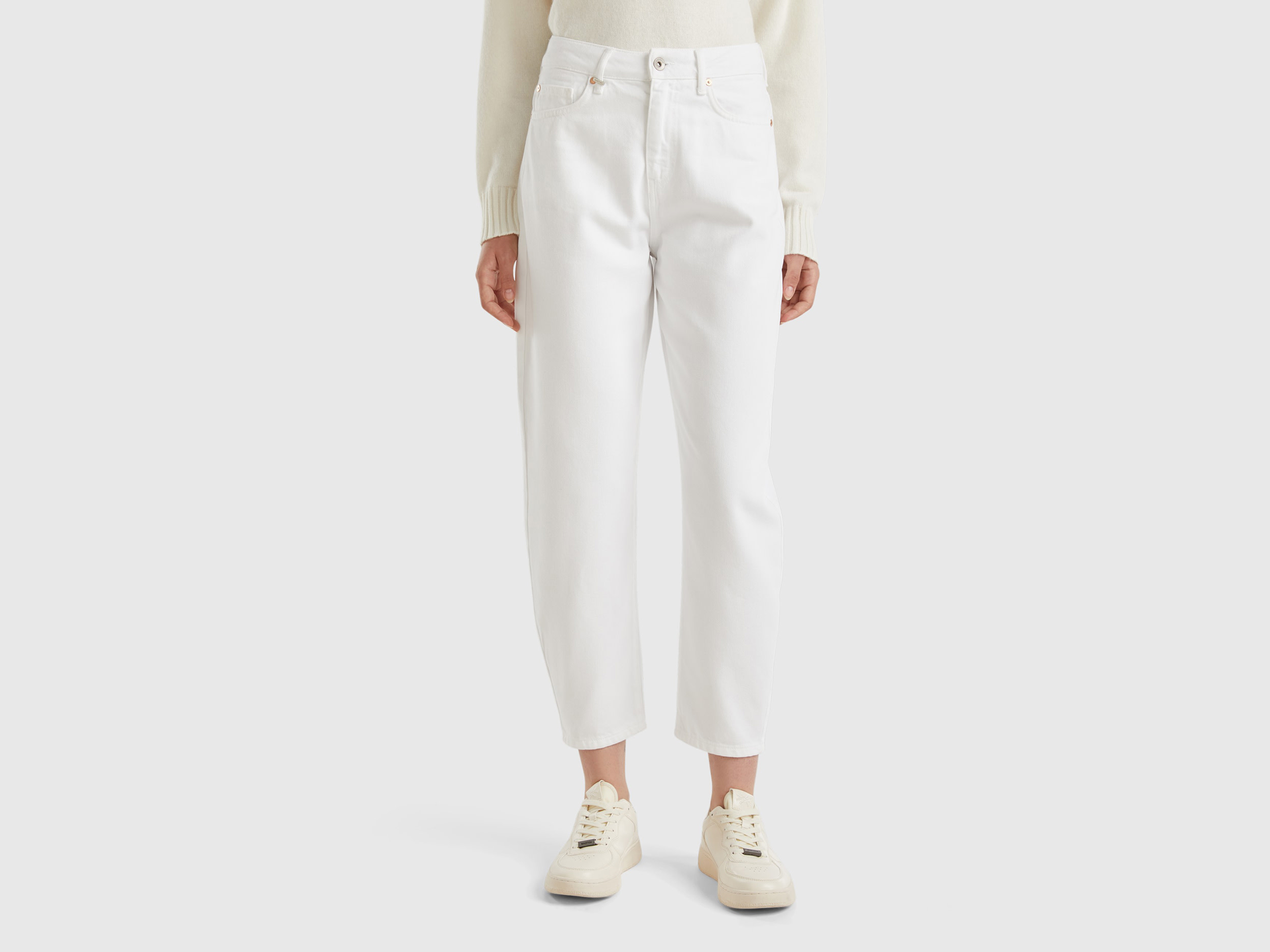 Benetton, Pantaloni Baloon Fit, Bianco, Donna