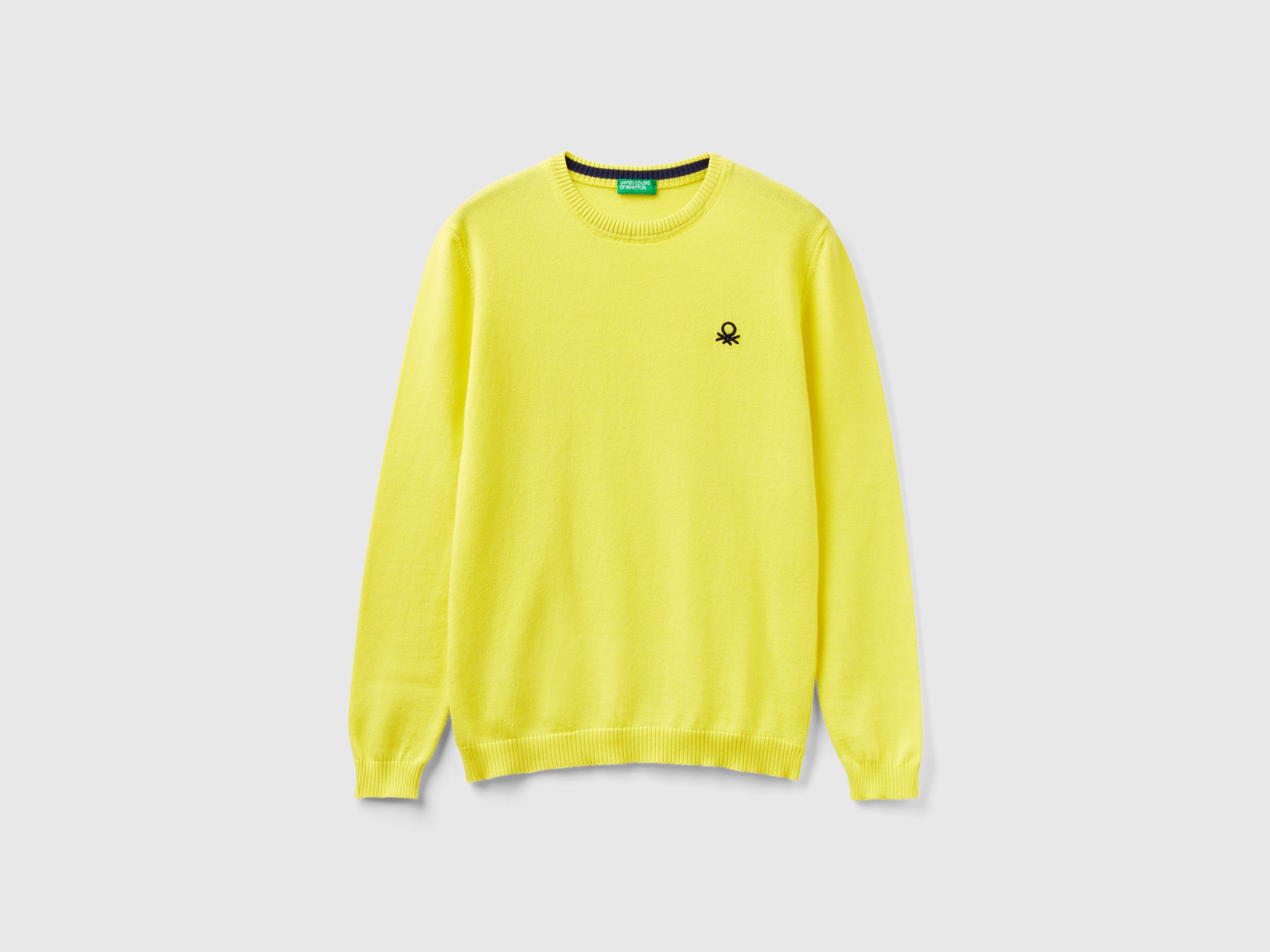 Benetton, Sweater In Pure Cotton With Logo, size 3XL, Yellow, Kids