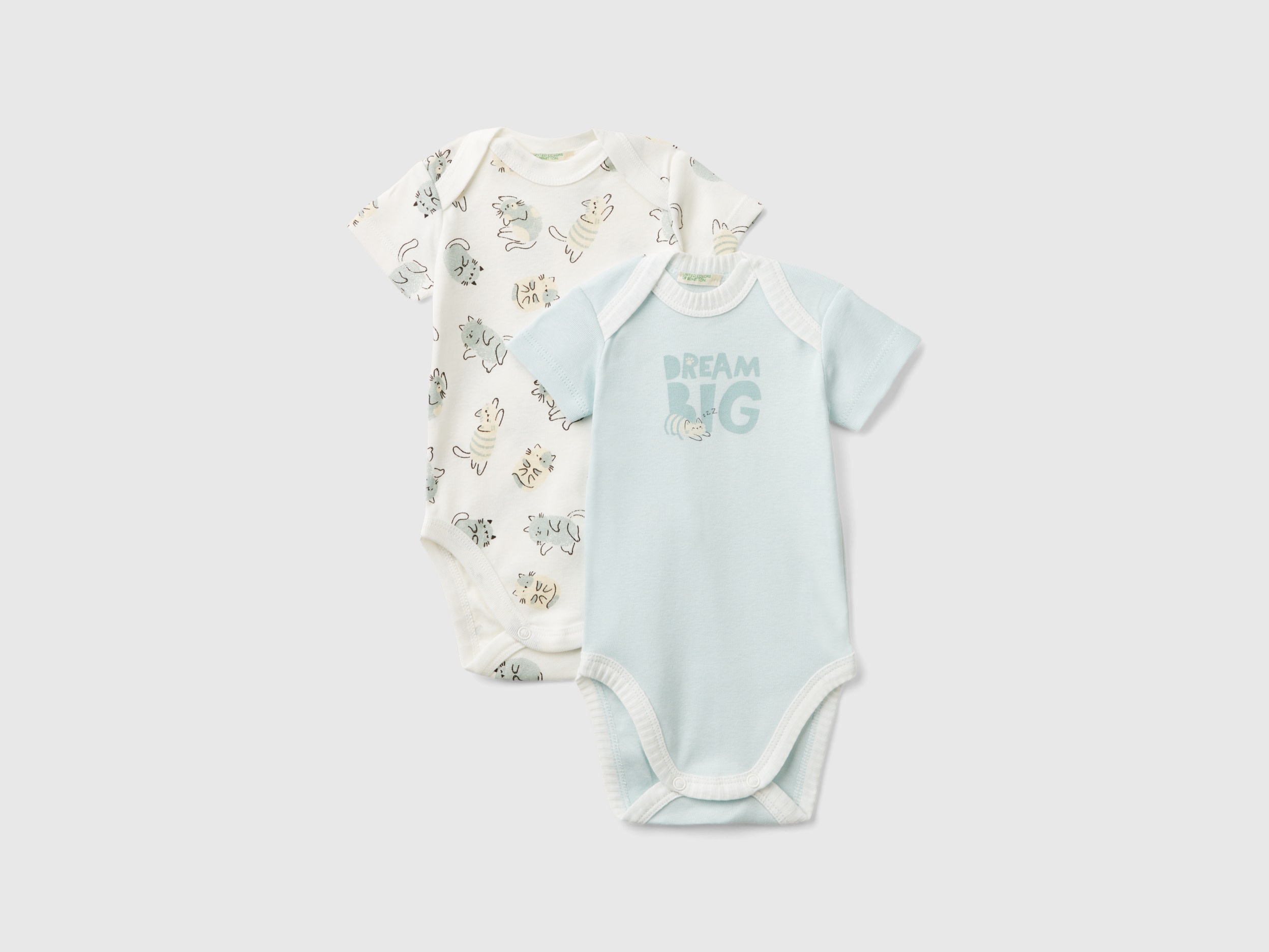 Benetton, Due Body Manica Corta In Cotone Bio, Multicolore, Bambini