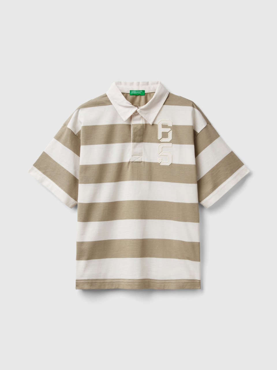 Benetton, Rugby Polo With Patch, Dove Gray, Kids