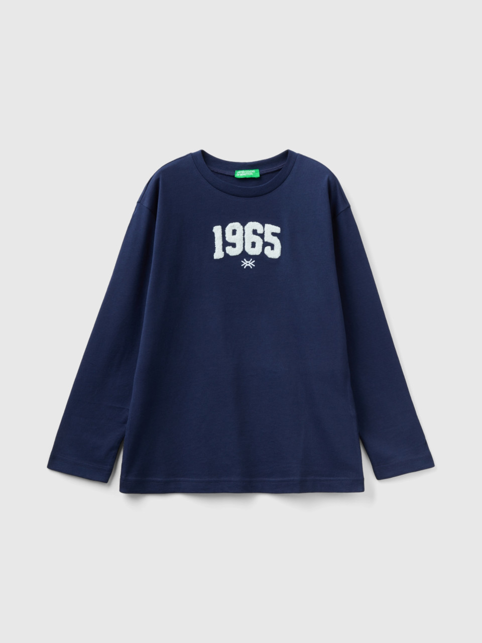 Benetton, T-shirt Chaud En 100 % Coton Bio, Bleu Foncé, Enfants