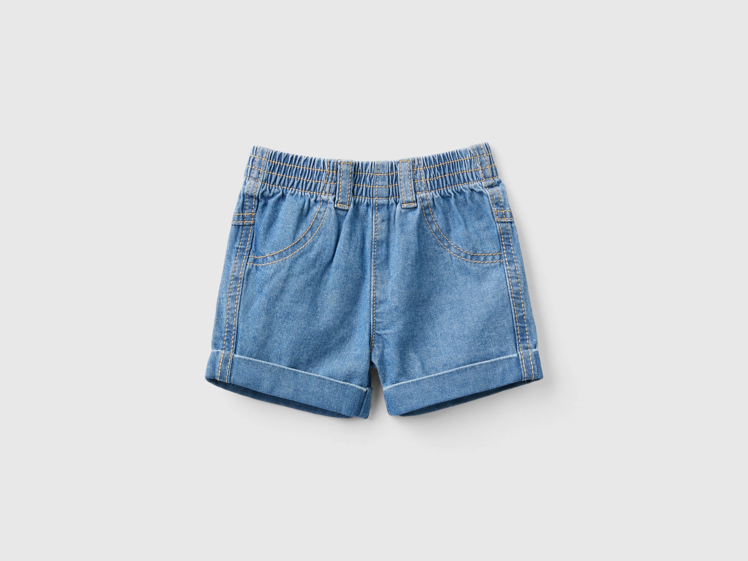 Benetton, Pantaloni Corti In Jeans Leggero, Blu Chiaro, Bambini