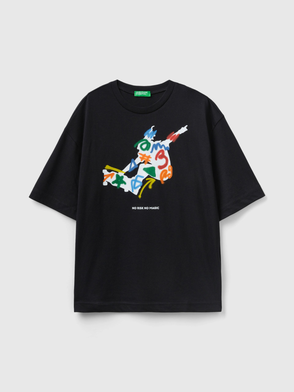Benetton, Crew Neck T-shirt With Print, Black, Kids