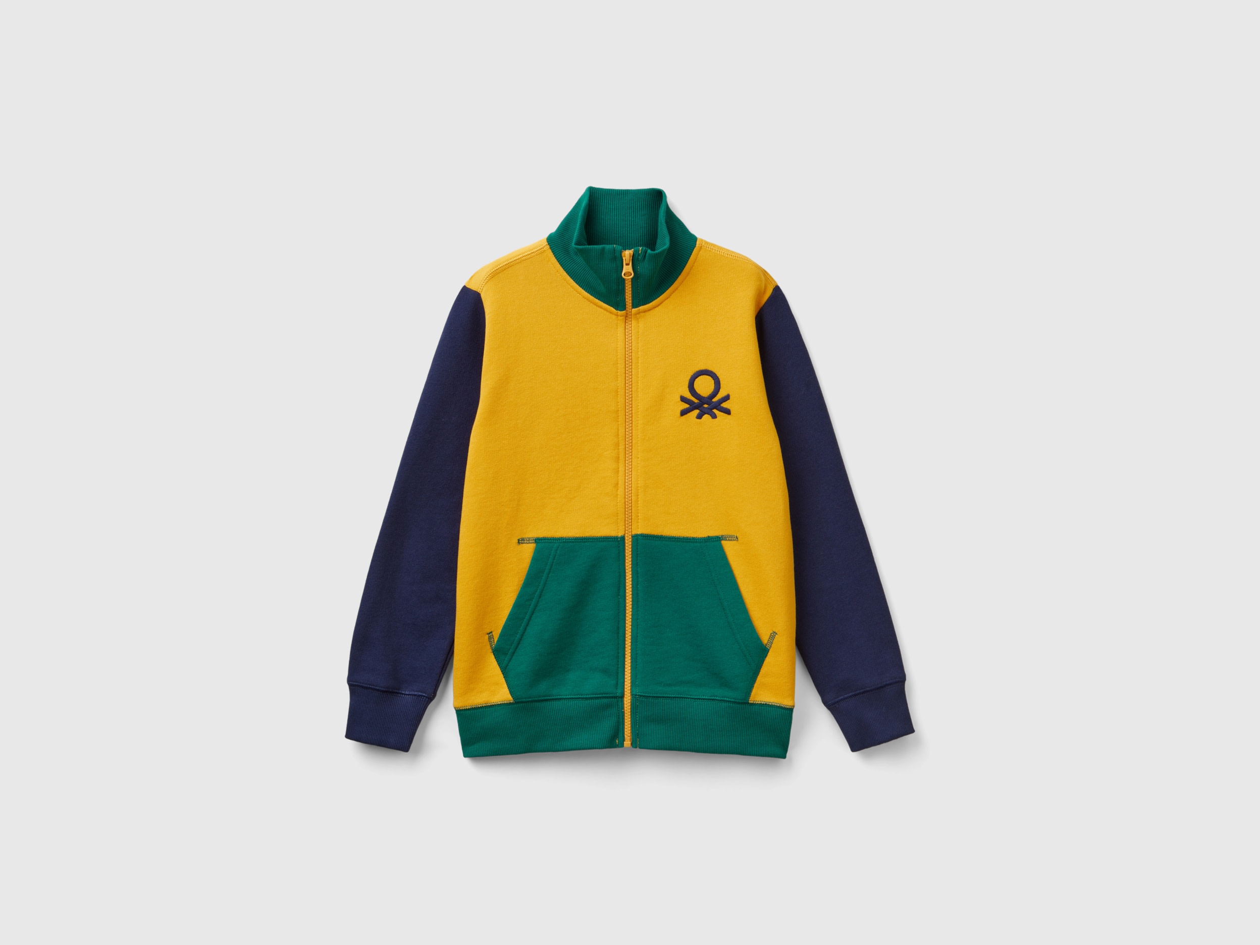 Benetton, Felpa Con Zip In Puro Cotone, Multicolore, Bambini