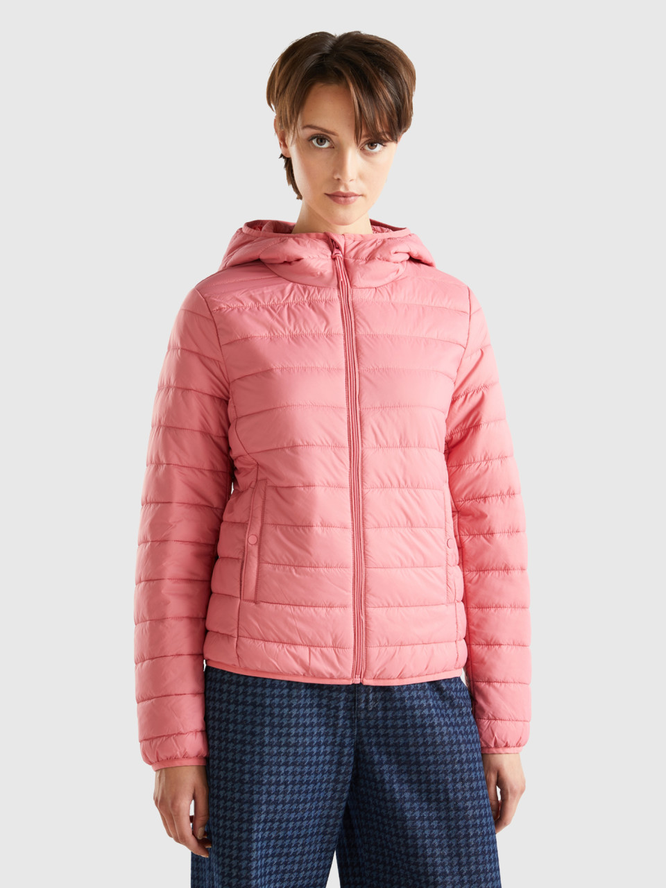 Benetton, Puffer Jacket With Recycled Wadding, Salmon, Women