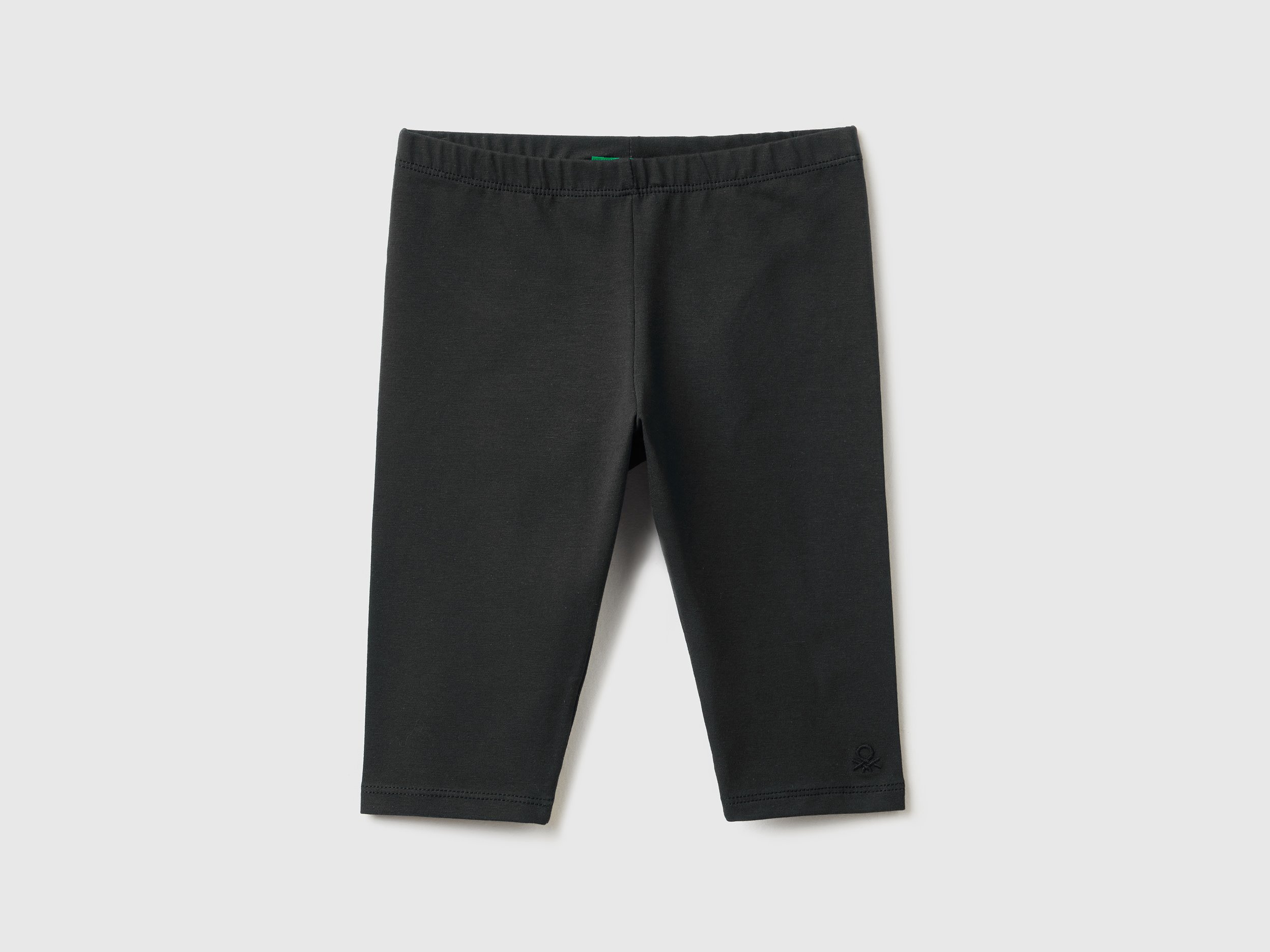 Benetton, Leggings A 3/4 In Cotone Stretch, Nero, Bambini