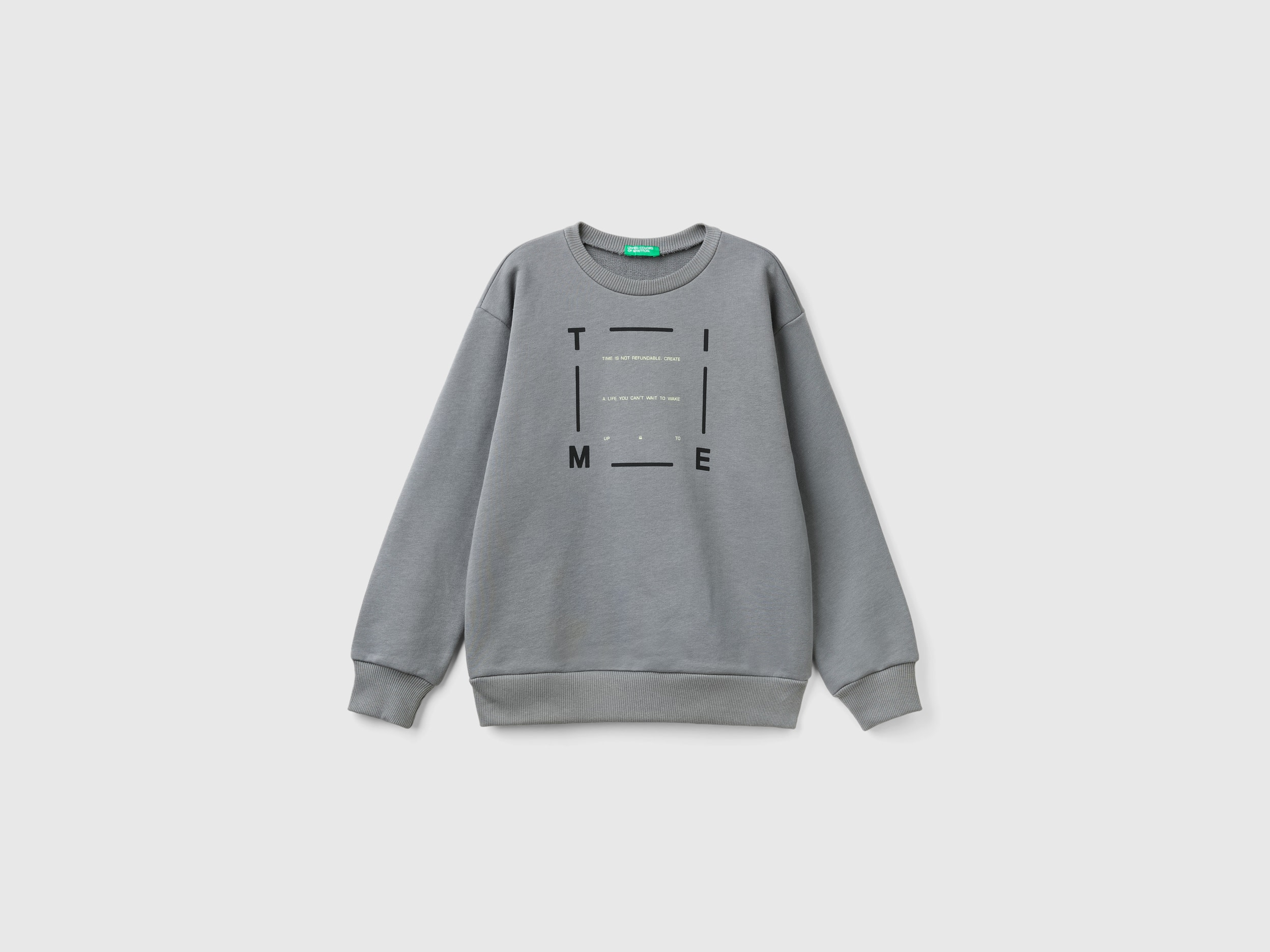 Benetton, Felpa Girocollo Con Stampa, Grigio Scuro, Bambini