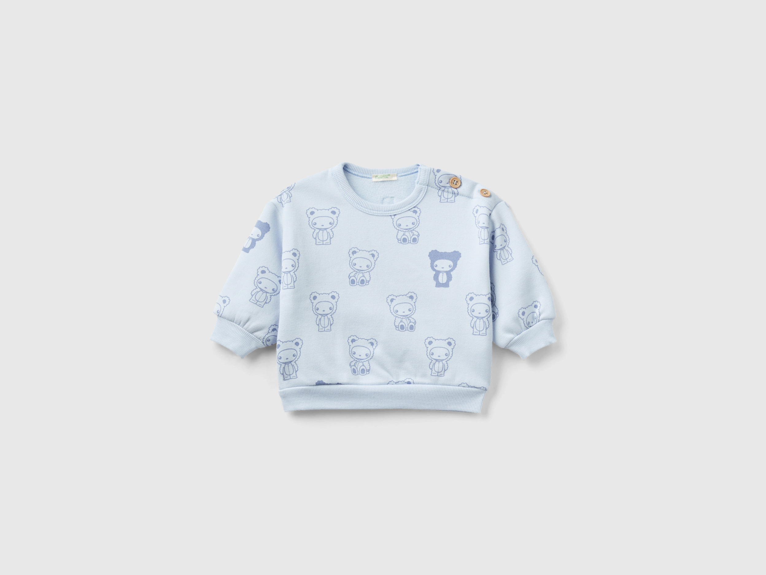 Benetton, Printed Sweatshirt Lined In Chenille, size 12-18, Sky Blue, Kids