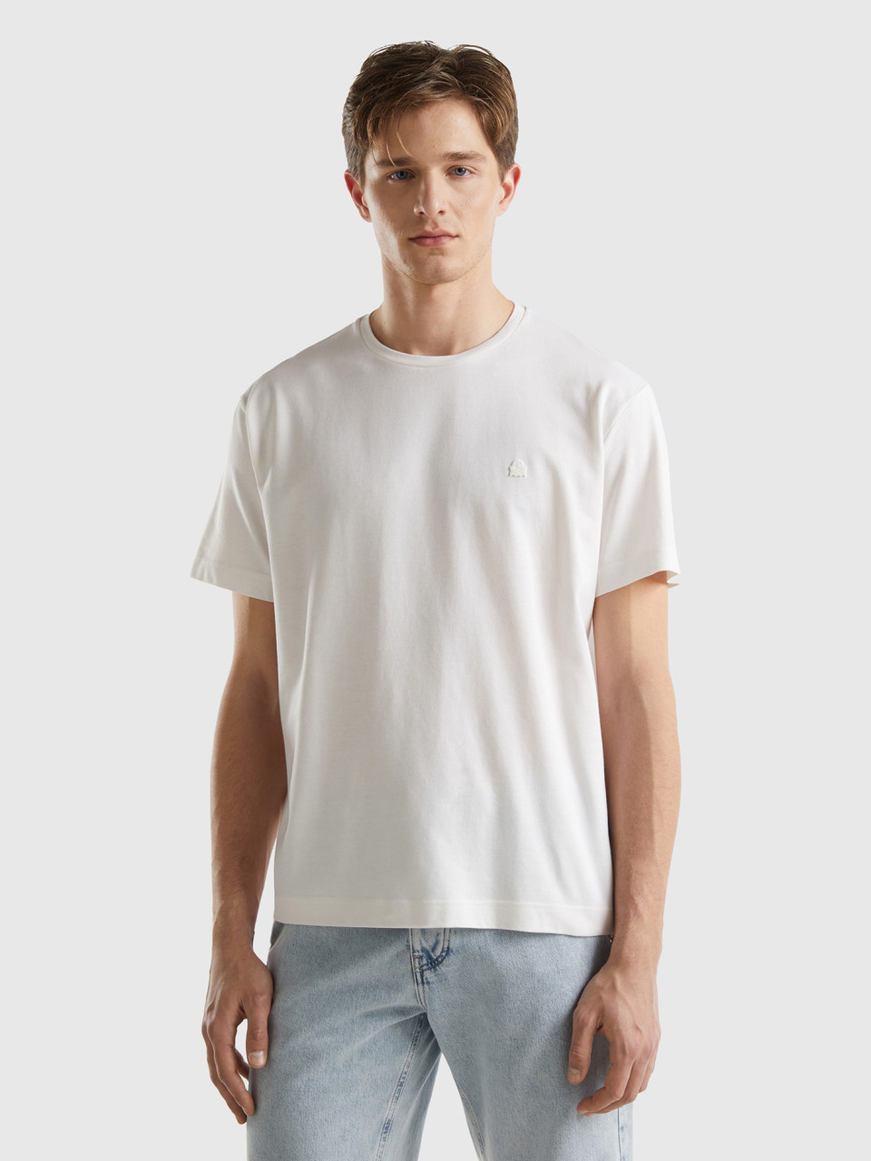 Benetton, T-shirt In Micro Pique, White, Men