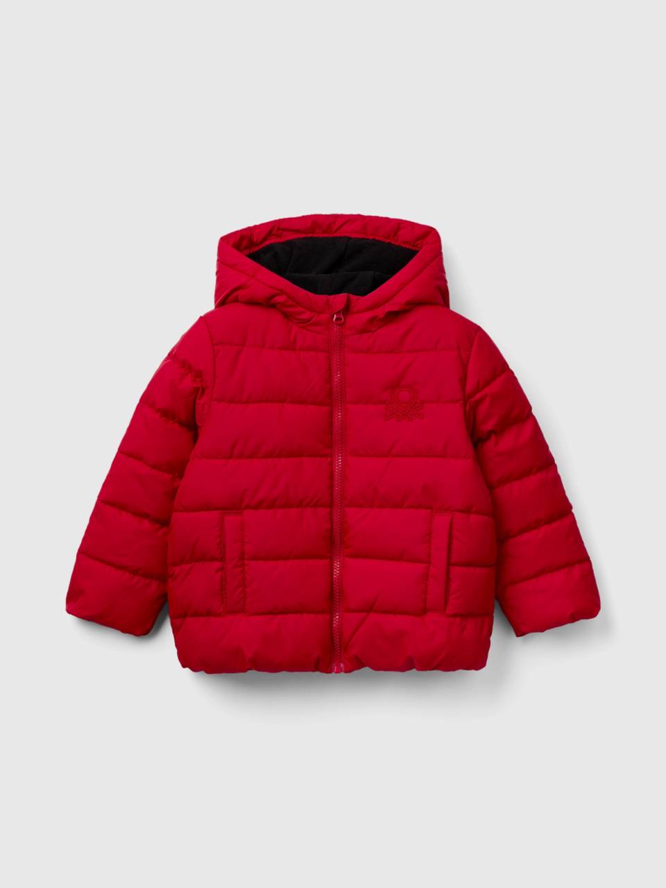 Puffer jacket with hood and logo