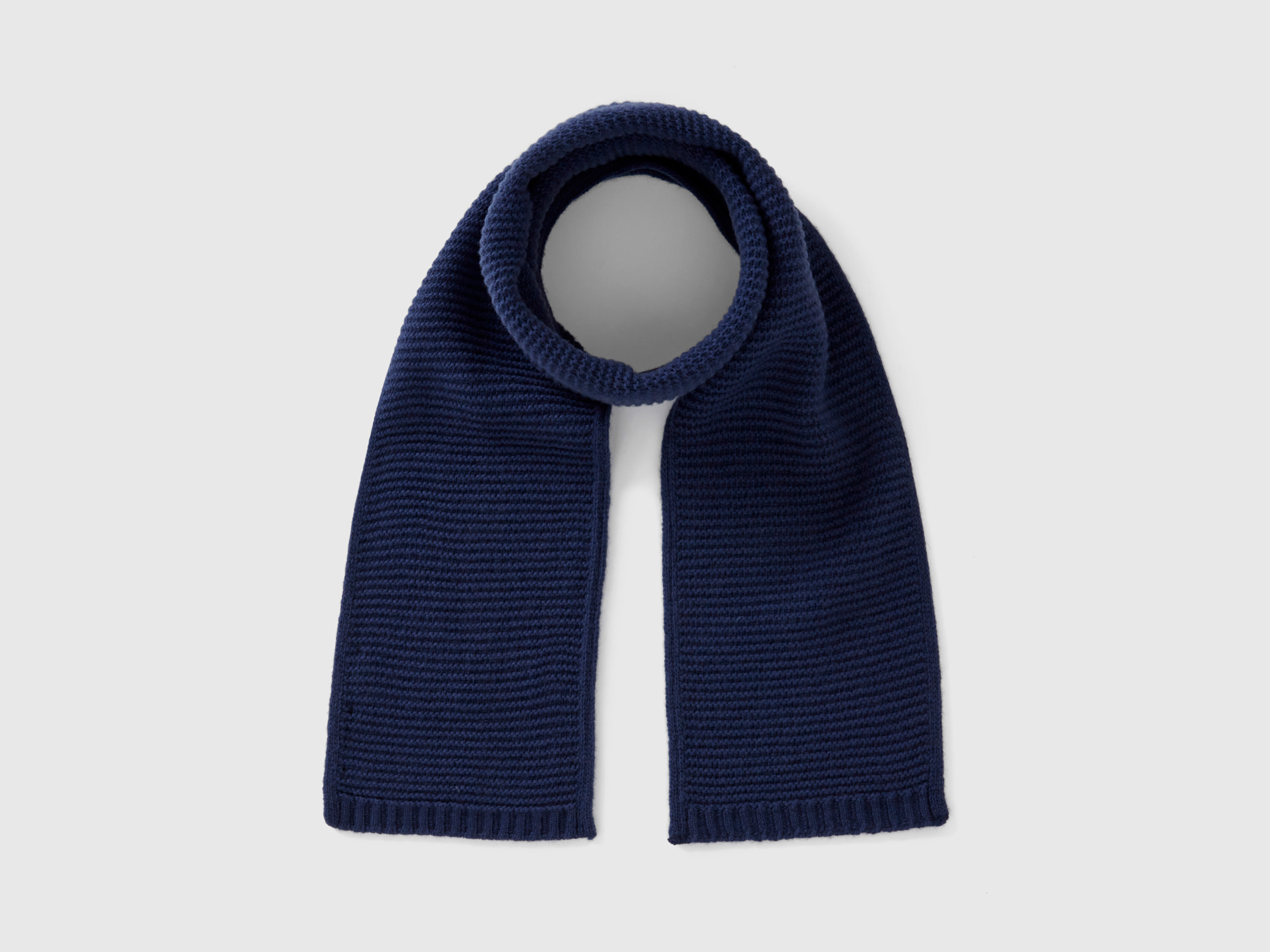 Benetton, Knit Scarf In Stretch Wool Blend, size 4-6, Dark Blue, Kids