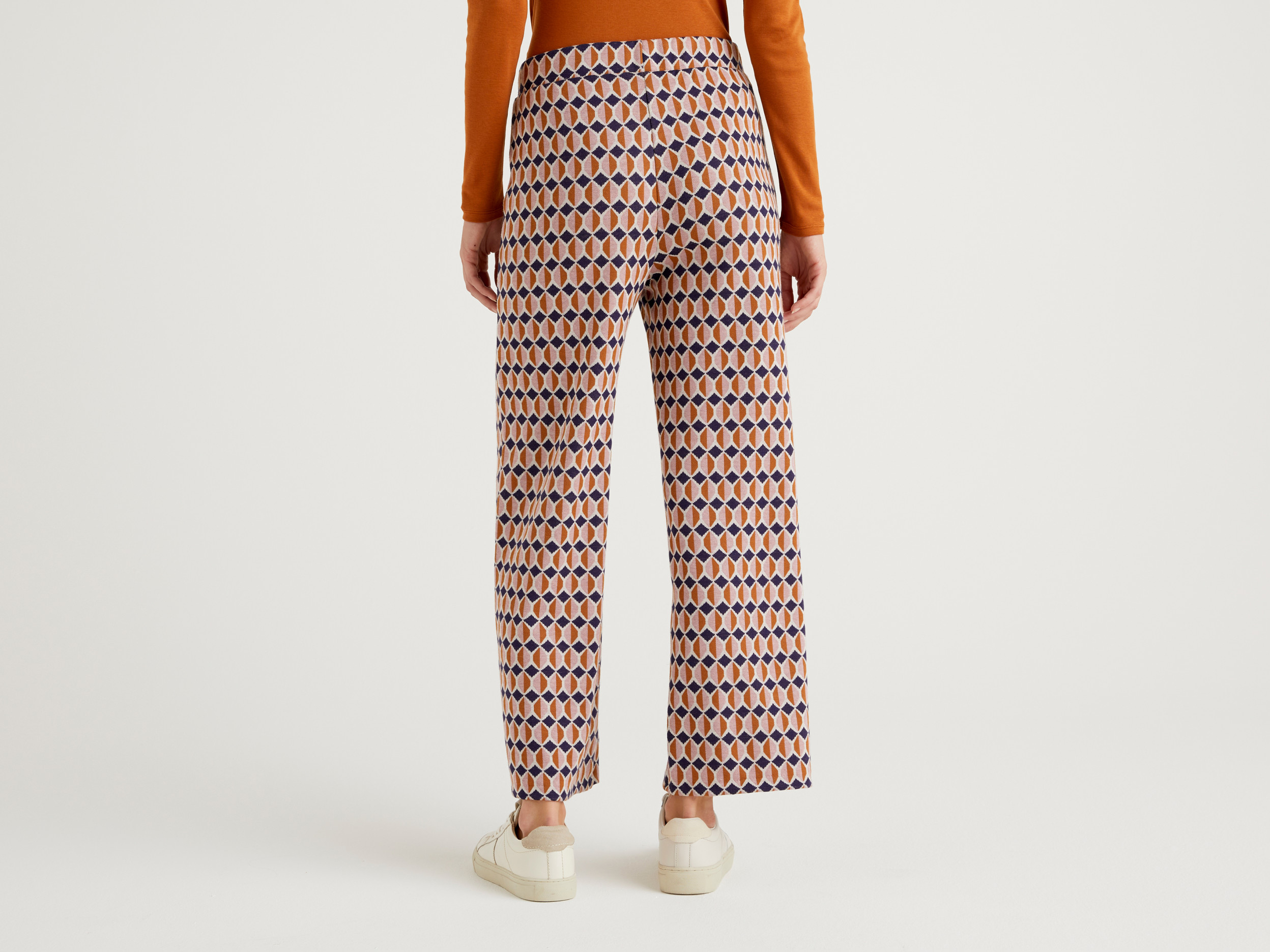 Benetton, Trousers With Geometric Pattern, Taglia L, Multi-Color, Women