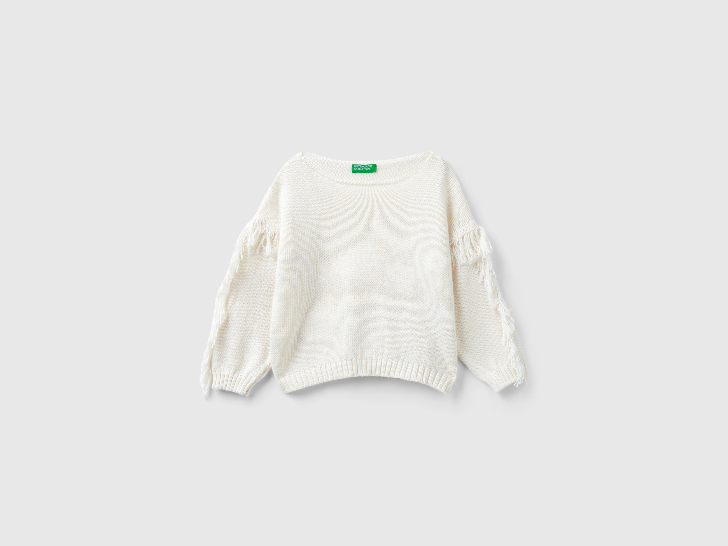Image of Benetton, Sweater With Fringe, size 82, Creamy White, Kids