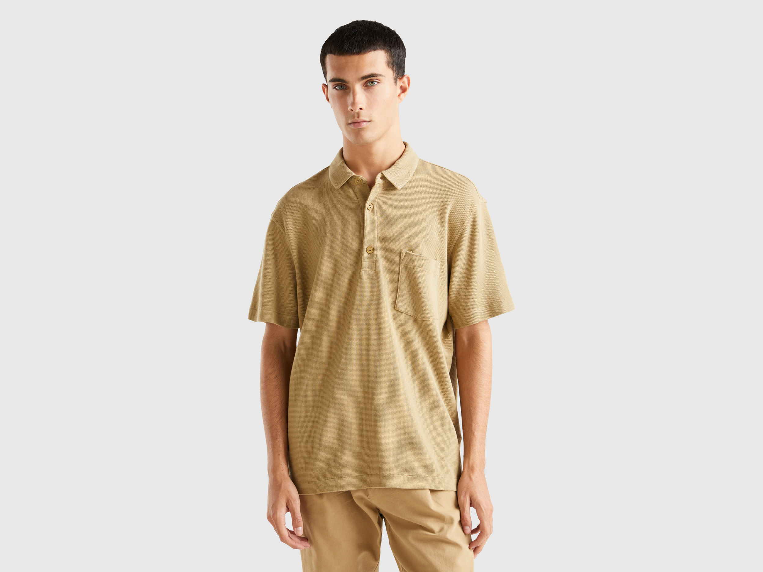 Benetton, Polo With Pocket And Relaxed Fit, size M, Beige, Men