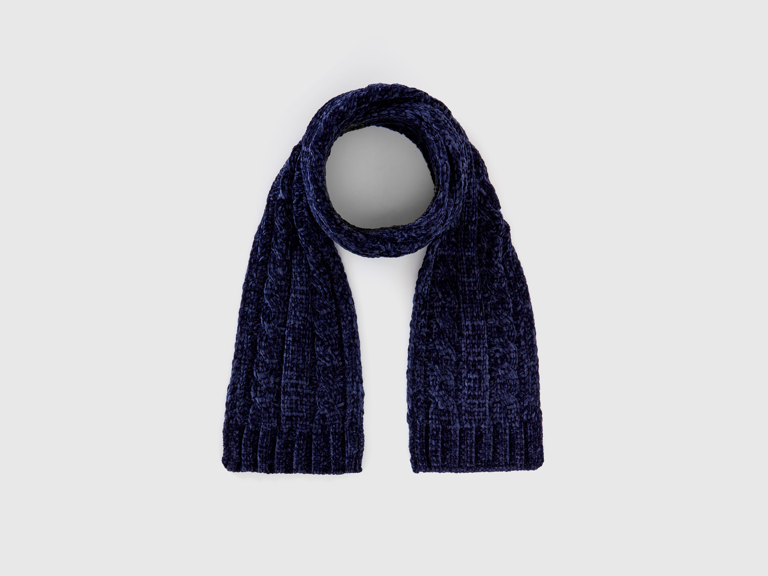 Benetton, Chenille Scarf With Cable Knit, size 4-6, Dark Blue, Kids