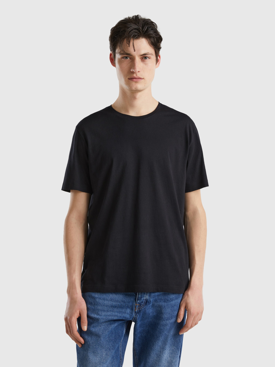 Benetton, T-shirt En Jersey Léger, Noir, Homme