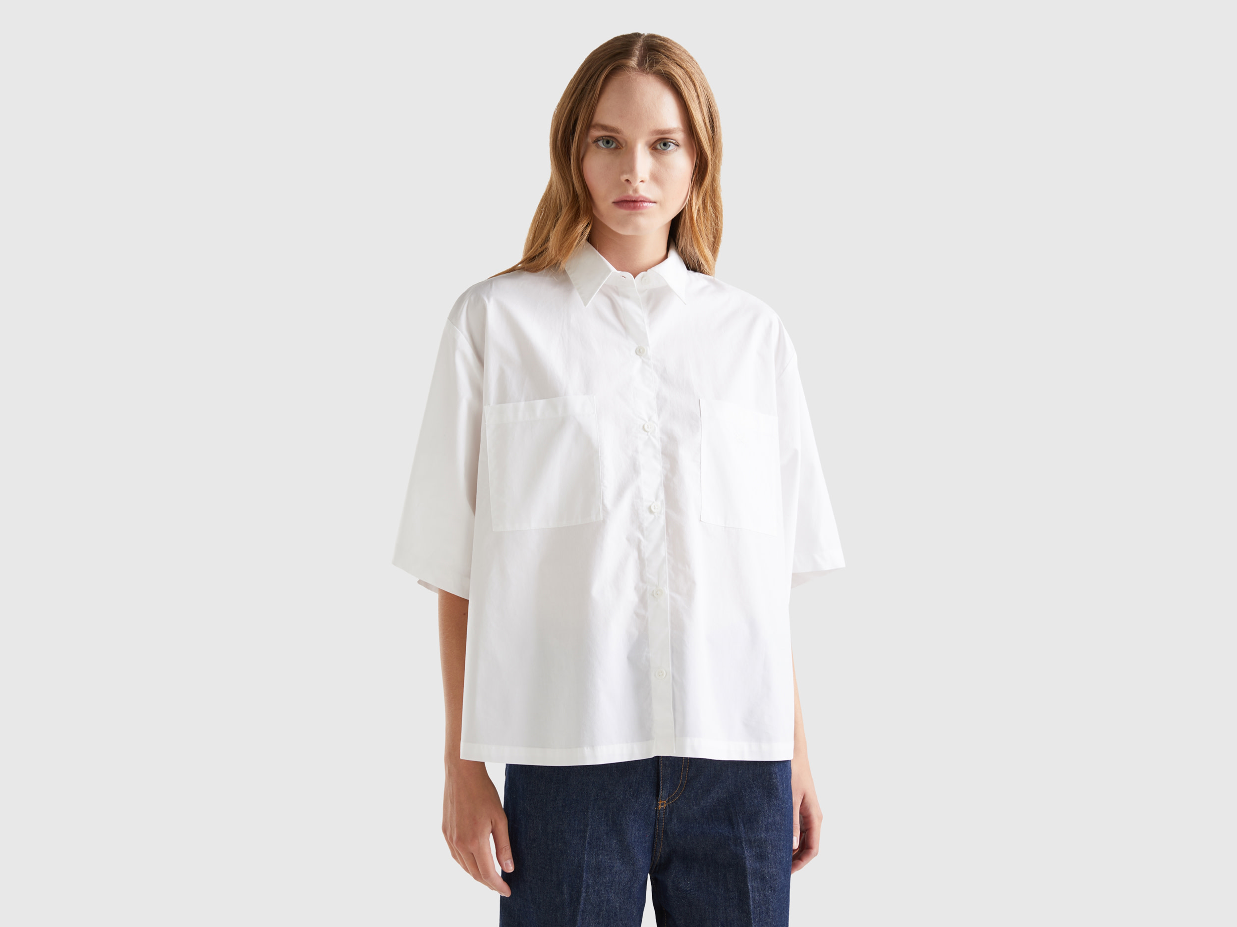 Benetton, Loose Boxy Fit Shirt, size XXS, White, Women