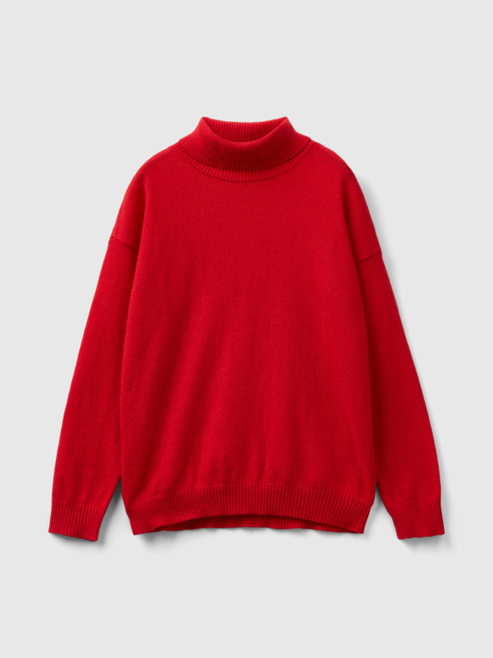Benetton, Turtleneck Sweater In Cashmere And Wool Blend, Red, Kids