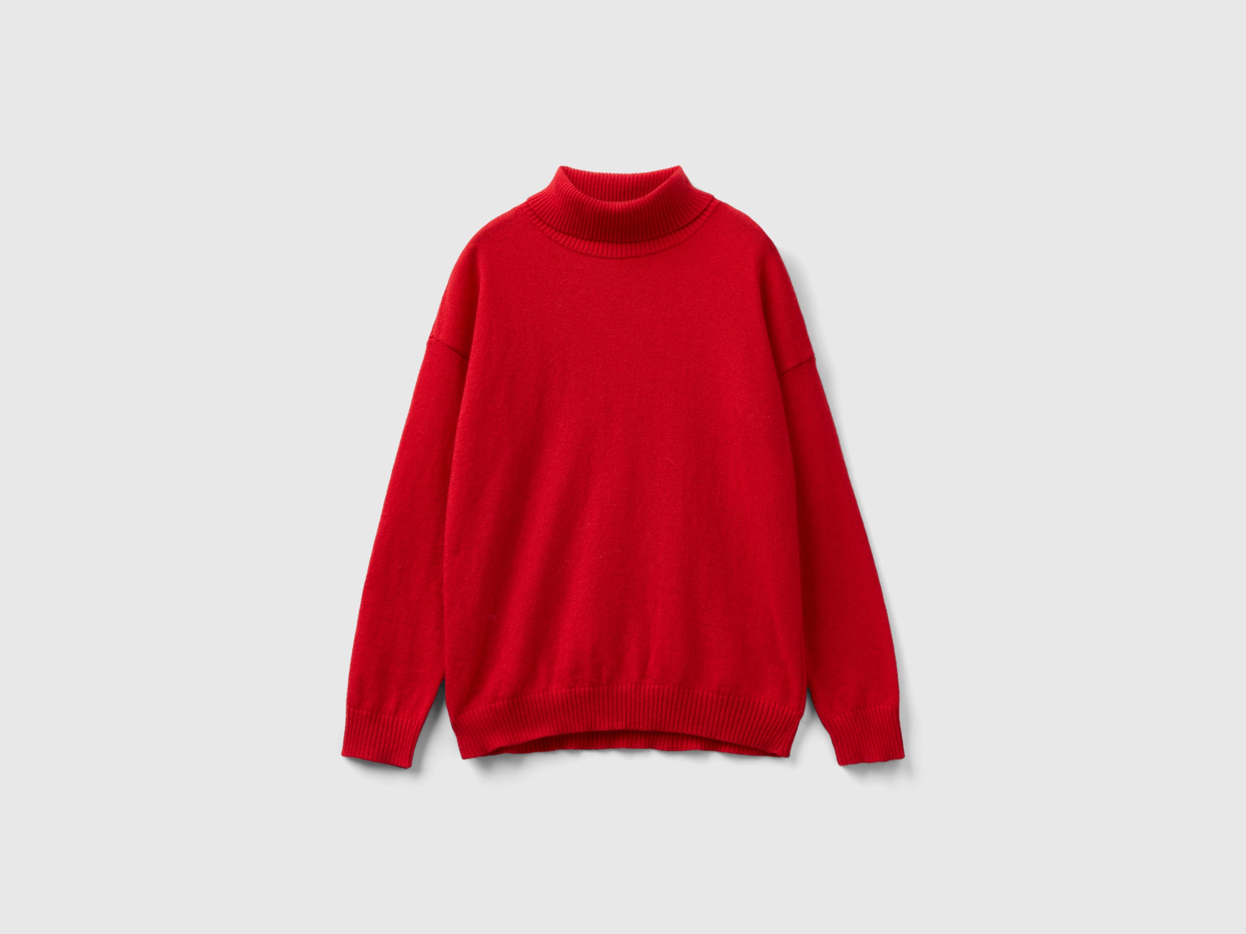 Benetton, Turtleneck Sweater In Cashmere And Wool Blend, size 2XL, Red, Kids