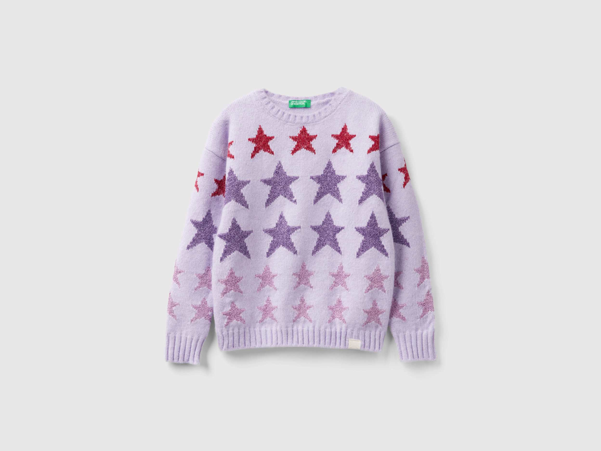 Benetton, Sweater With Lurex Stars, size 2XL, Lilac, Kids