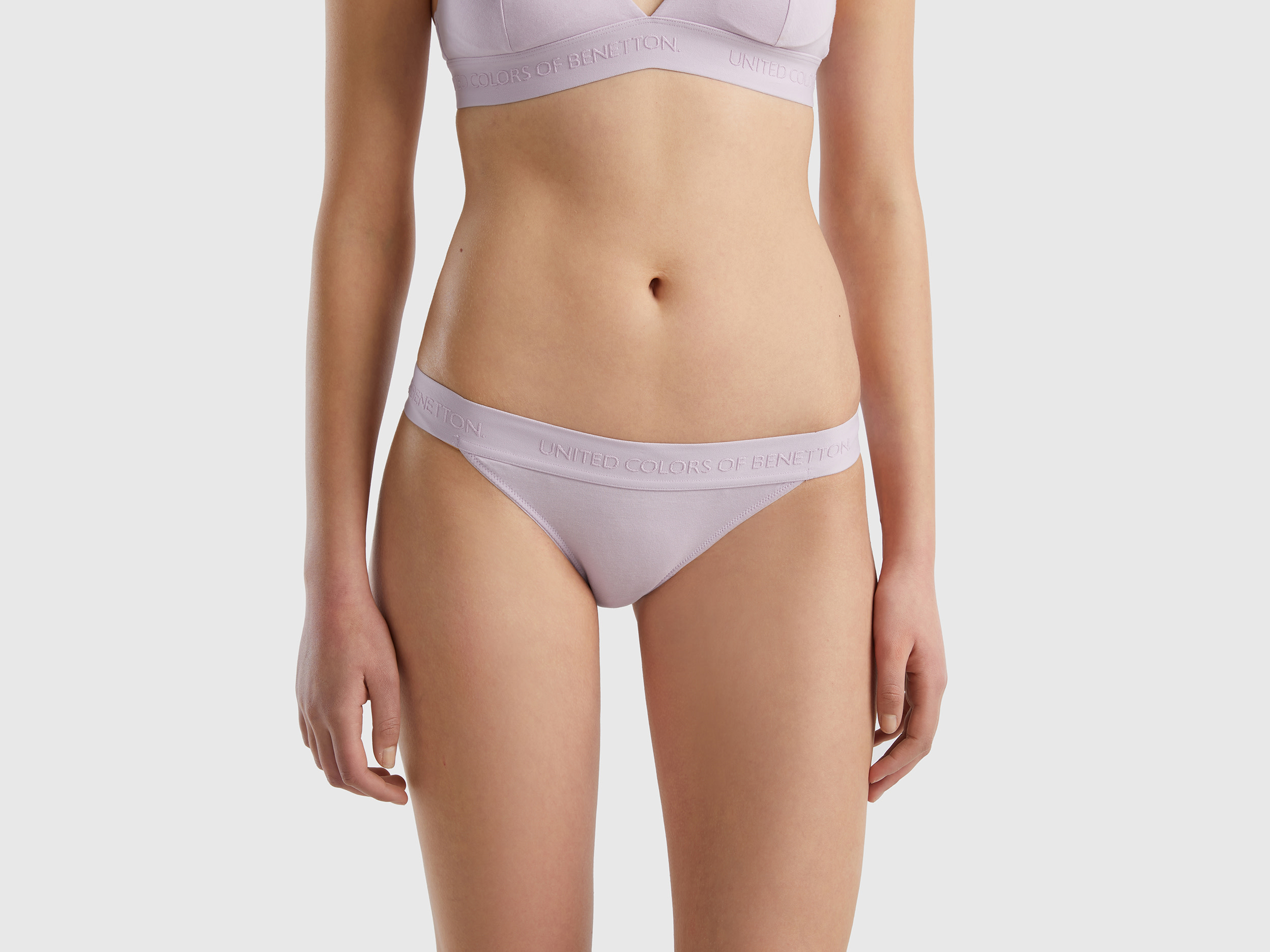 Image of Benetton, Low-rise Underwear In Organic Cotton, size S, Lilac, Women