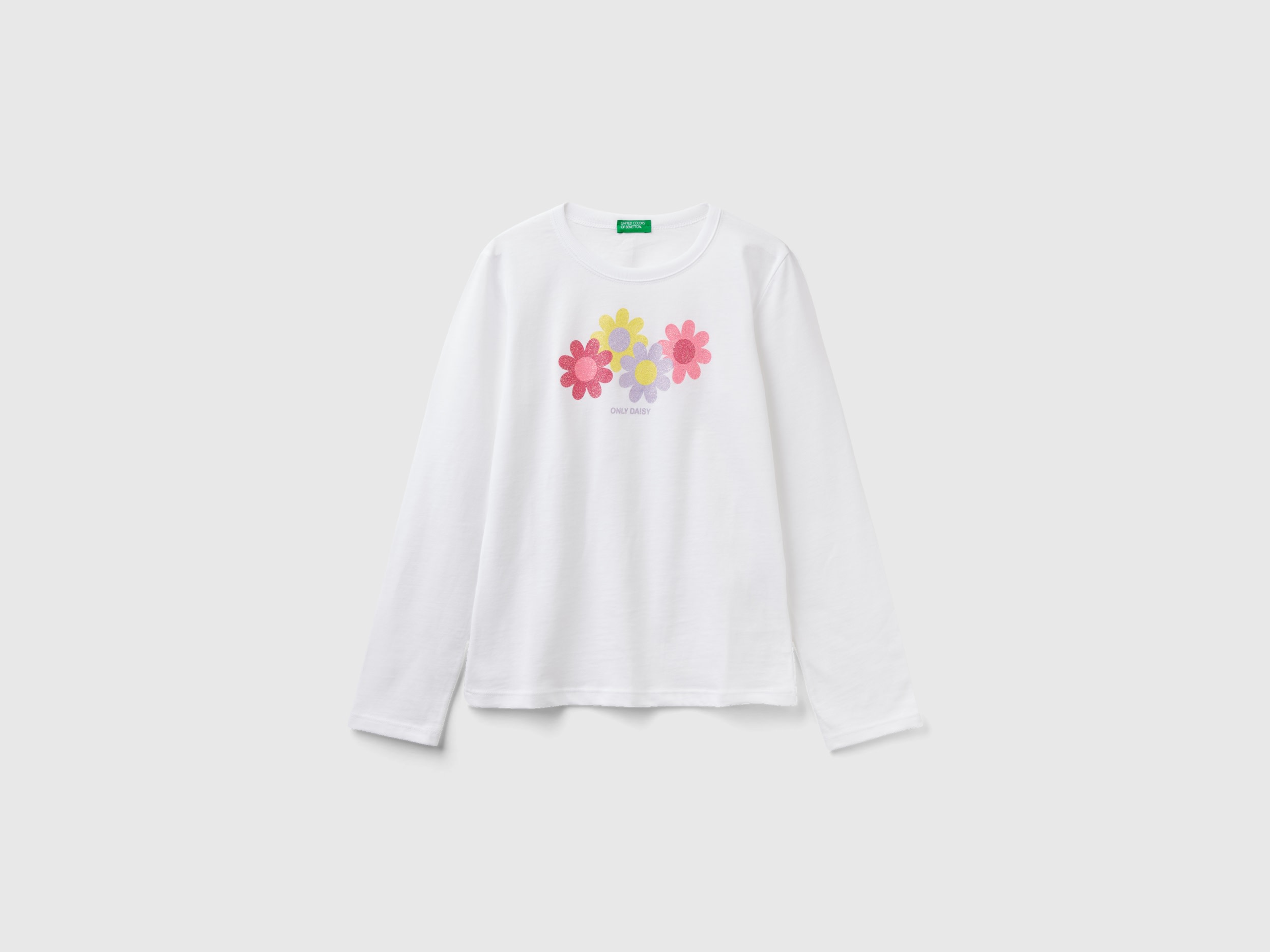 Image of Benetton, Long Sleeve Organic Cotton T-shirt, size M, White, Kids