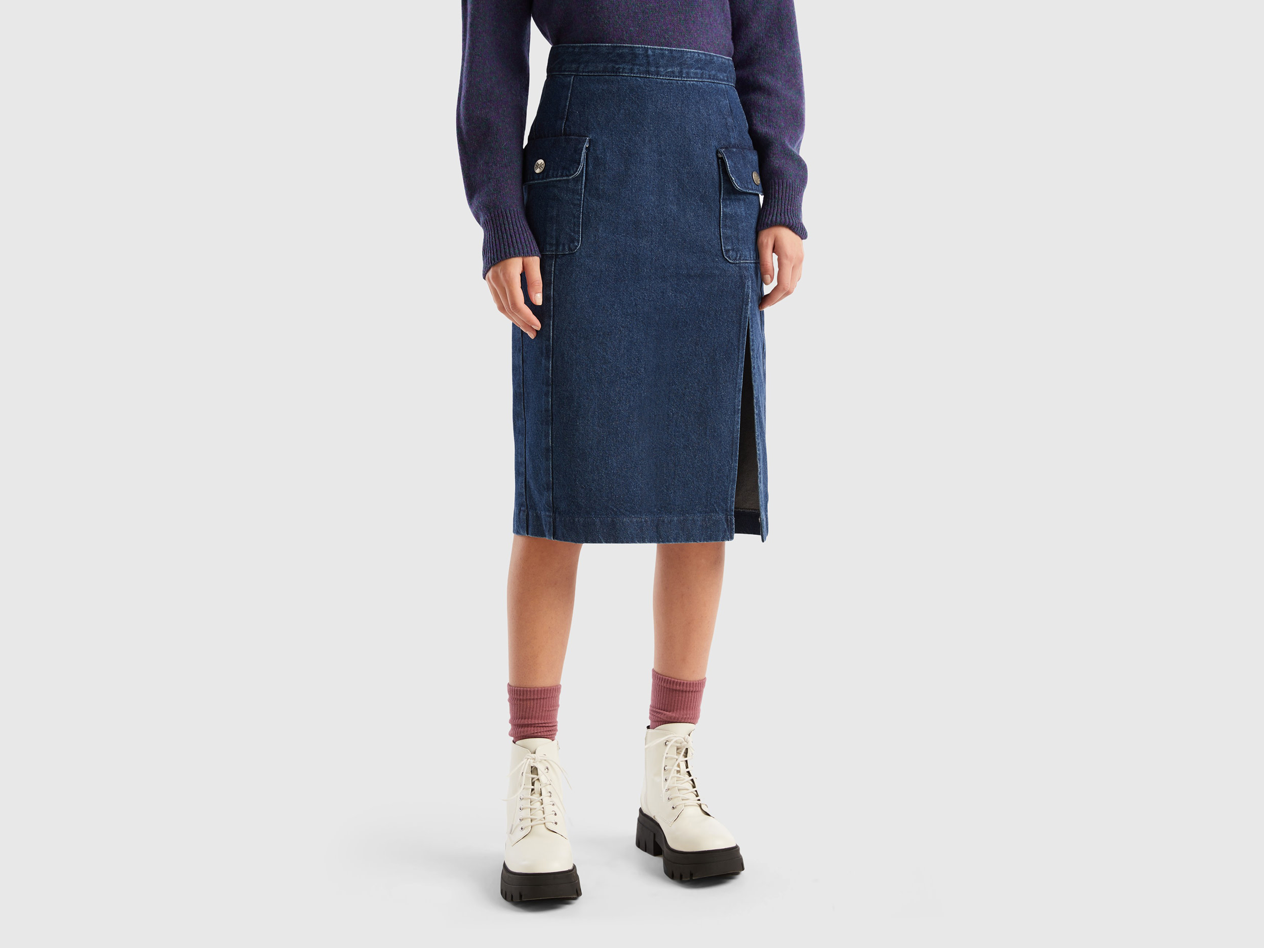 Benetton, Denim Pencil Skirt, size 18, Blue, Women