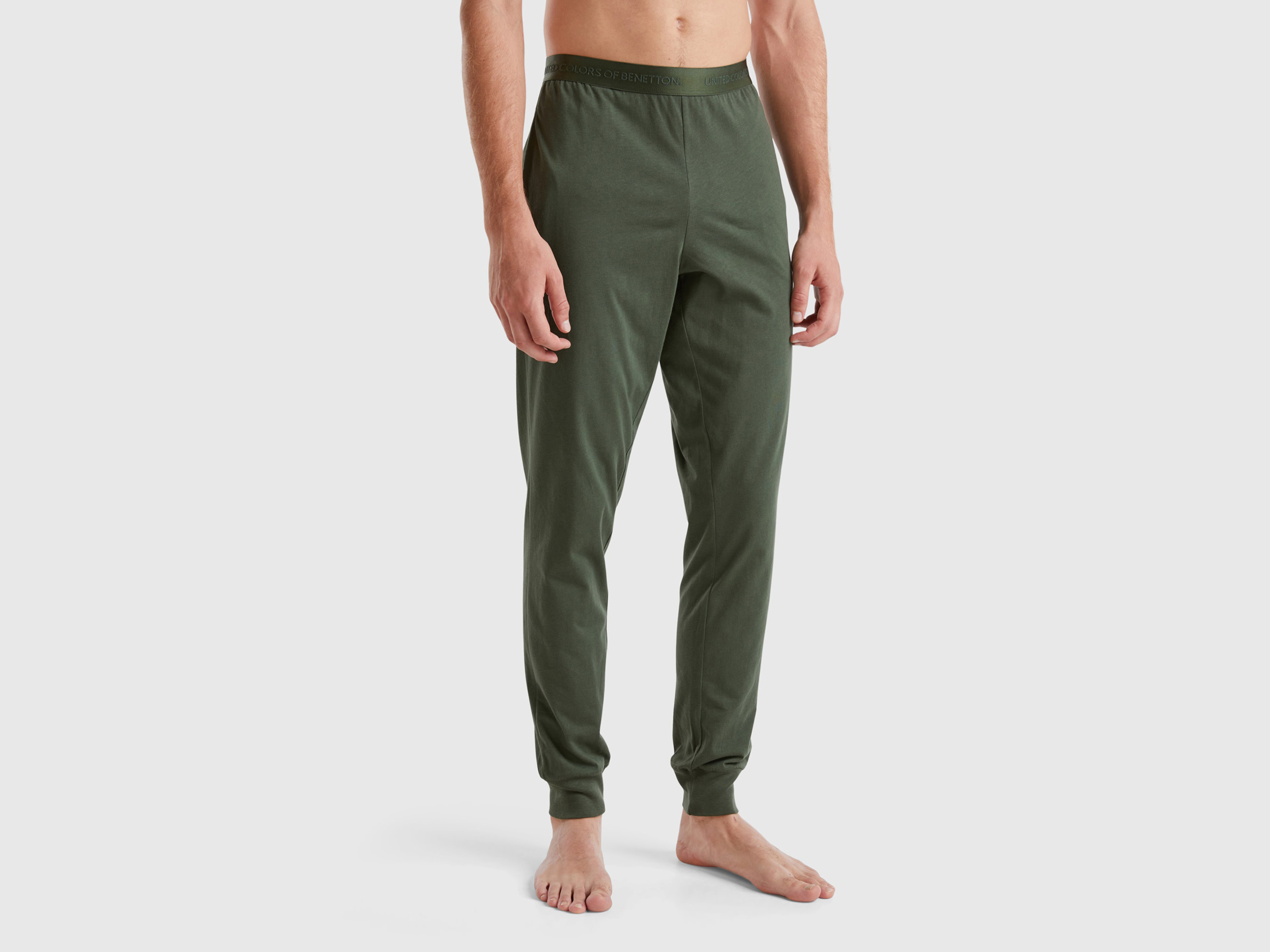 Benetton, Pantaloni Con Elastico Logato, Verde Militare, Uomo