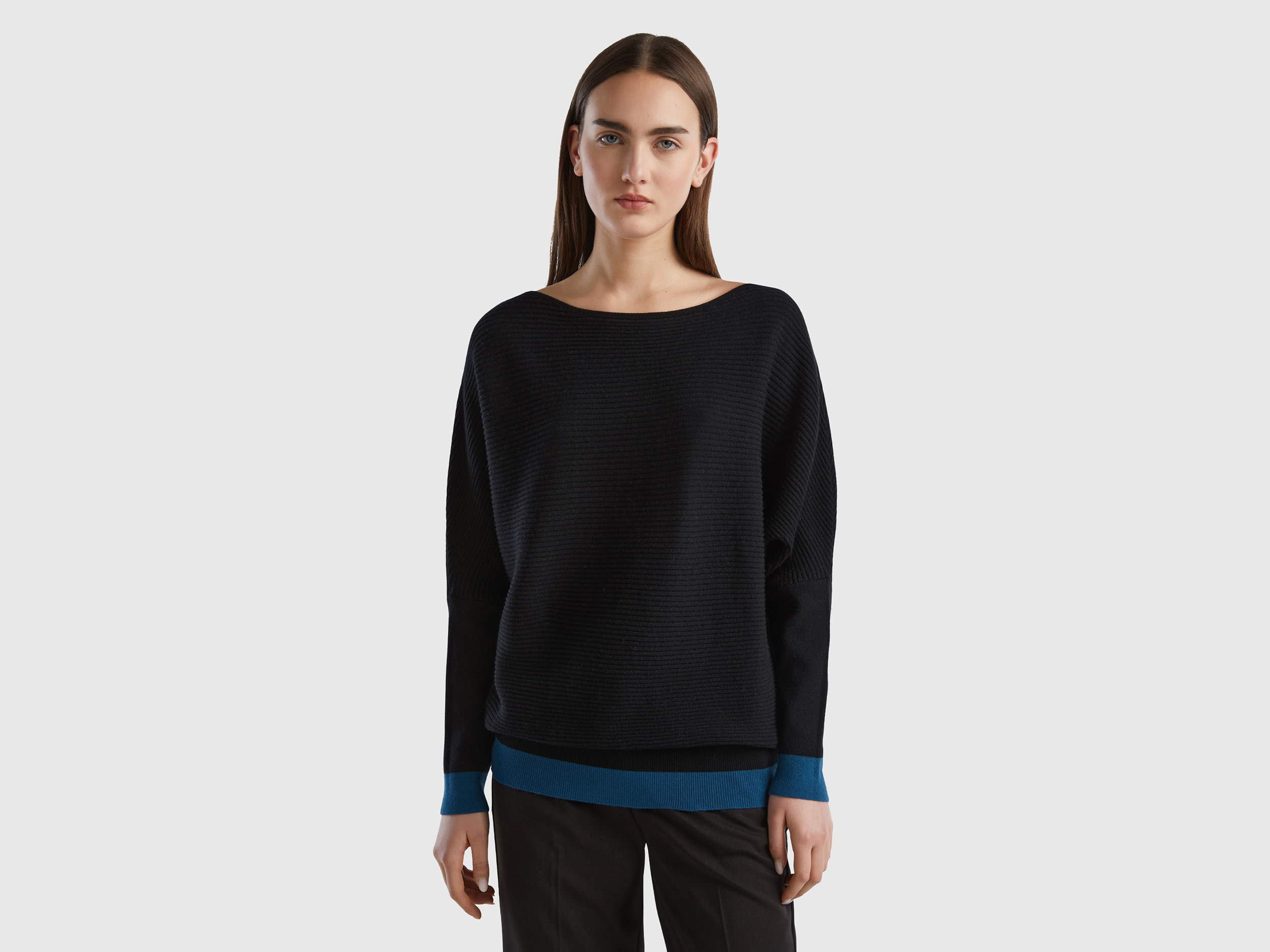Benetton, Boat Neck Sweater, size M, Black, Women