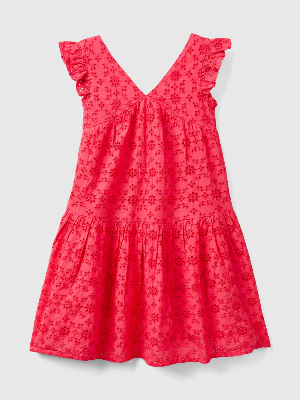 Benetton, Dress With Broderie Anglaise Embroidery, Fuchsia, Kids