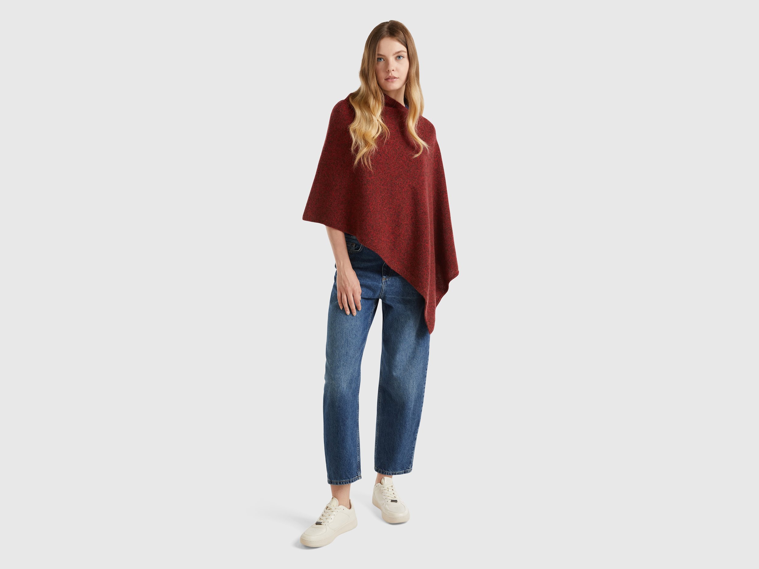 Benetton, Mantella In Pura Lana Shetland, Rosso, Donna